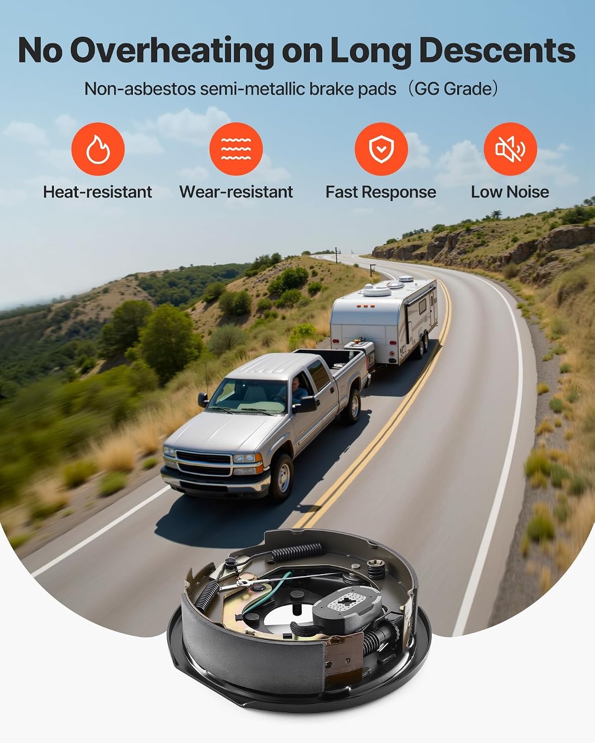 image:imageVEVOR Trailer Hub Drum Kits 5 on 45 BC with 10 x 214 Electric Brakes SelfAdjusting Trailer Brake Assembly for 3500 lbs Axle 4Hole Mounting Backing Plates for Brake System Part Replacement2 Pairs Electric Brakes Kit