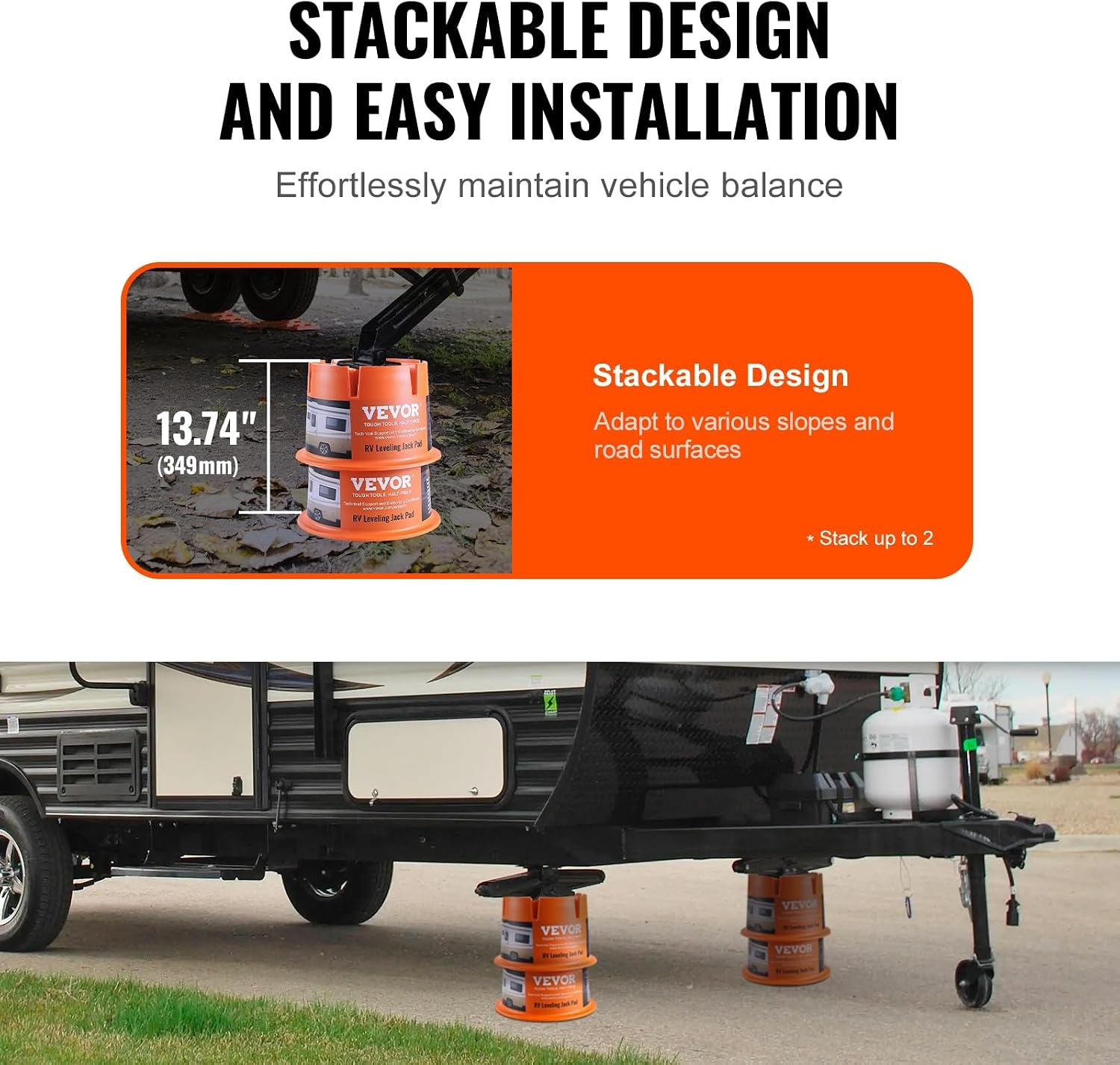 image:imageVEVOR Trailer Jack Block 2000 lbs Capacity per RV Leveling Block Polypropylene RV Camper Stabilizer Blocks RV Travel Accessories Use for Any Tongue Jack Post Foot 5th Wheels 2Pack2 PCS