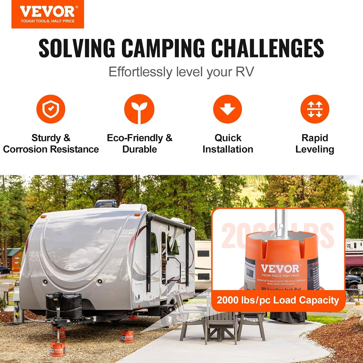 image:imageVEVOR Trailer Jack Block 2000 lbs Capacity per RV Leveling Block Polypropylene RV Camper Stabilizer Blocks RV Travel Accessories Use for Any Tongue Jack Post Foot 5th Wheels 2Pack2 PCS