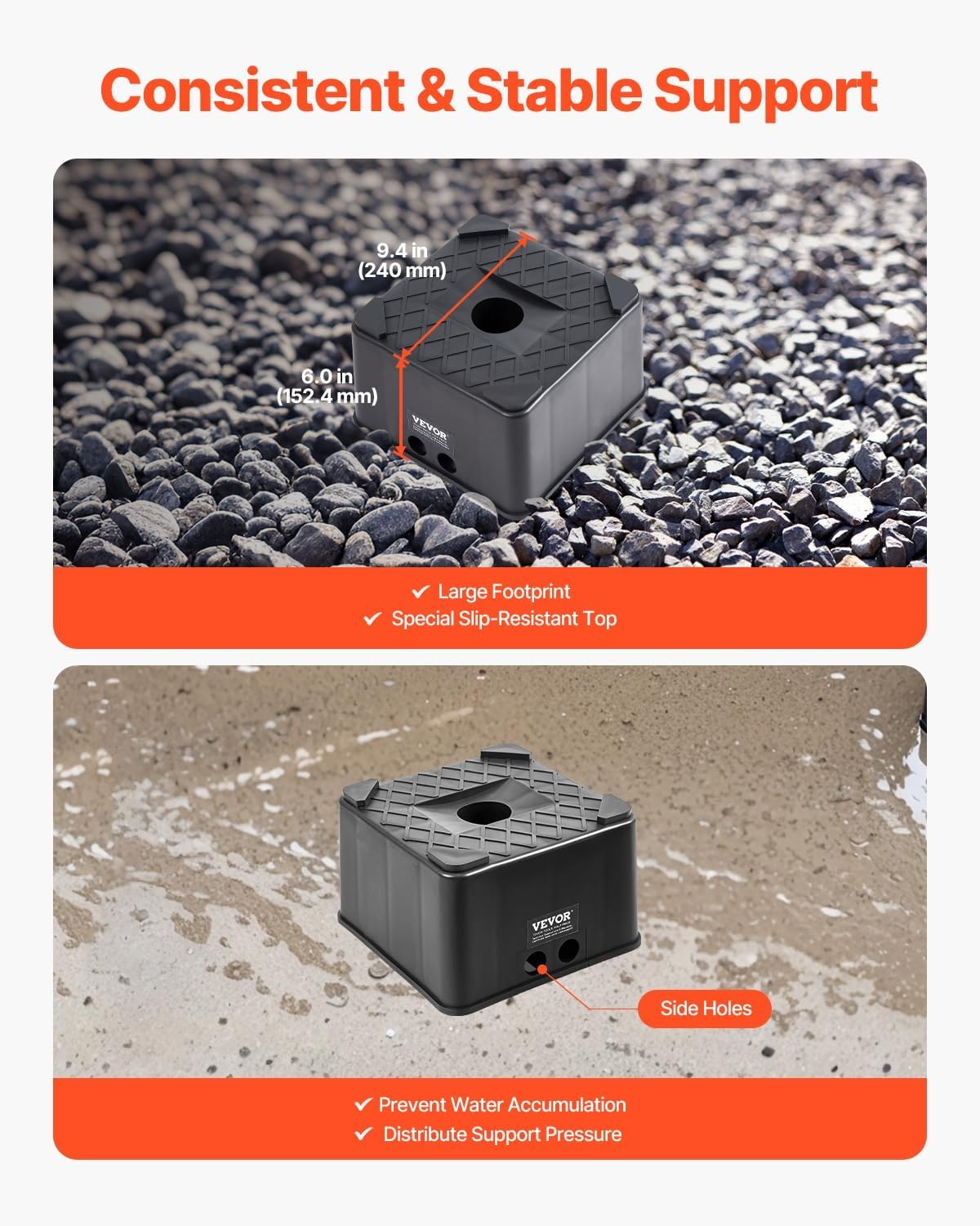 image:imageVEVOR Trailer Jack Block 6 High Heavy Duty RV Leveling Block with 6000 lbs Capacity RV Jack Stand Motorcycle Stand Stool Camper Accessories for Travel Trailers 5th Wheels Class AC Motorhomes1 PCS
