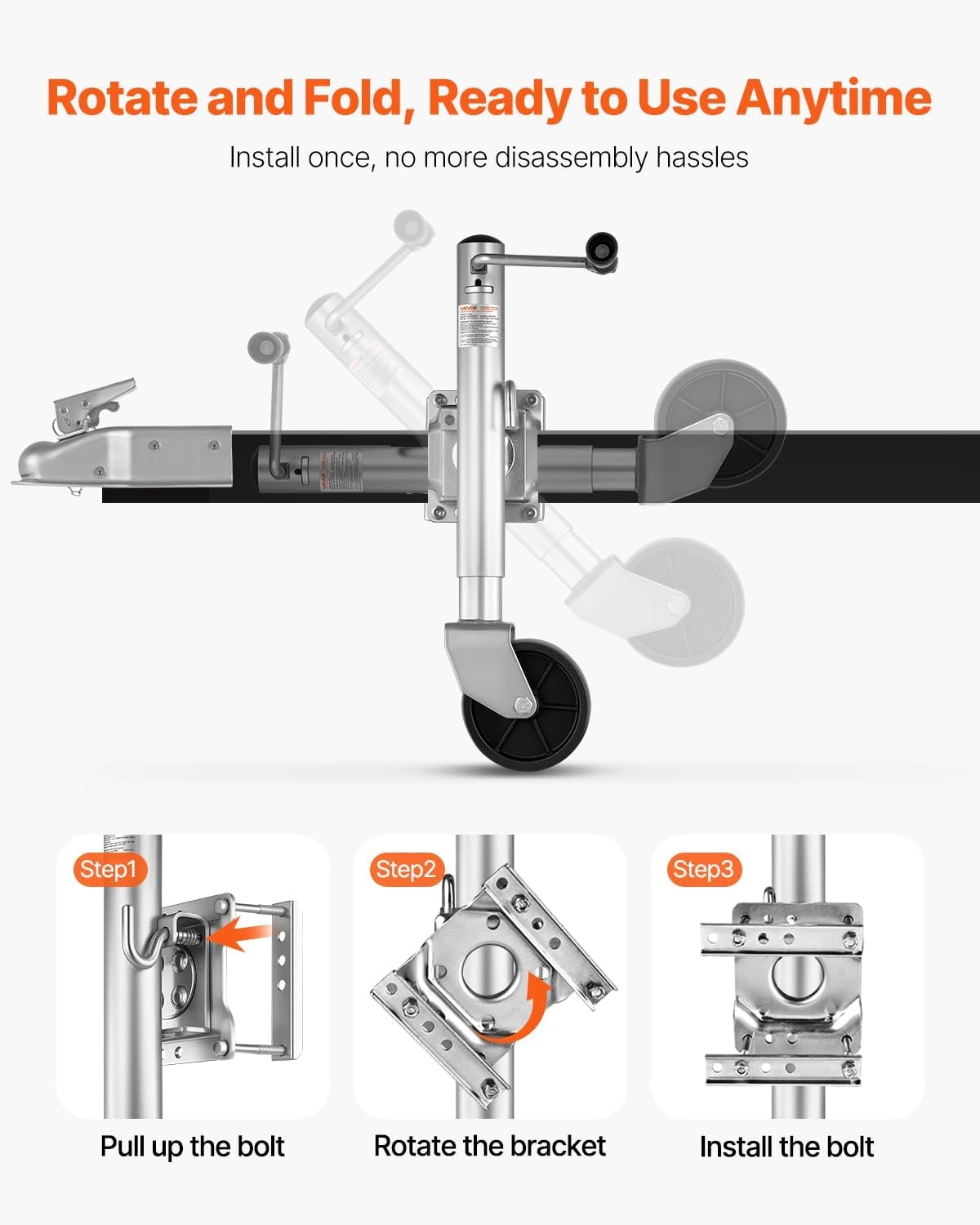 image:imageVEVOR Trailer Jack with Wheel 2000 lbs Load Capacity Heavy Duty Swivel Boat Trailer Jack with PP Dual Wheel amp Ergonomic Handle 1527 Inch Lift Range Fit for RVs Boats and Utility Trailers1500lbs Upgraded 12inch Lift