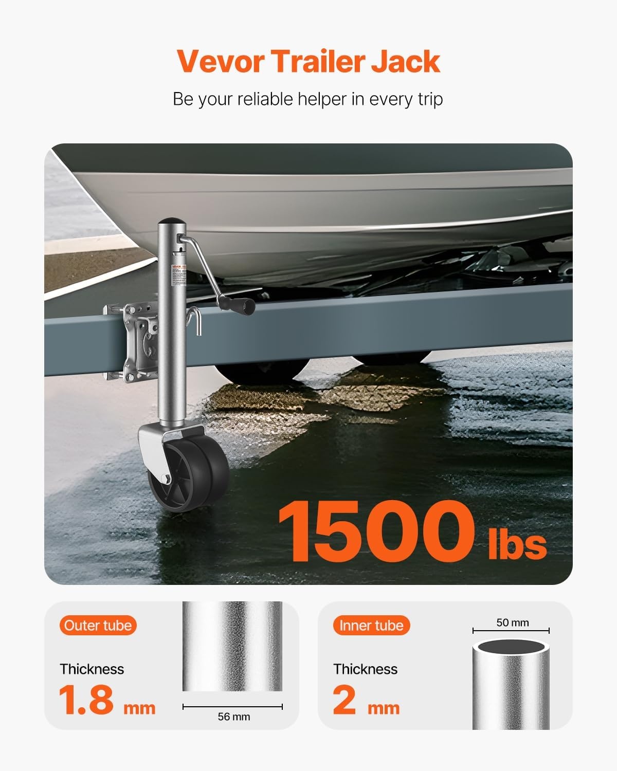 image:imageVEVOR Trailer Jack with Wheel 2000 lbs Load Capacity Heavy Duty Swivel Boat Trailer Jack with PP Dual Wheel amp Ergonomic Handle 1527 Inch Lift Range Fit for RVs Boats and Utility Trailers1500lbs Upgraded 12inch Lift