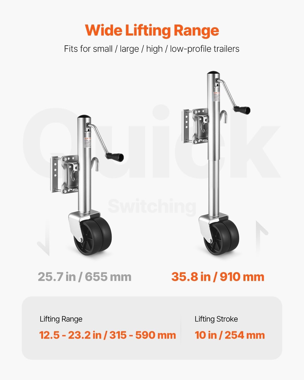 image:imageVEVOR Trailer Jack with Wheel 2000 lbs Load Capacity Heavy Duty Swivel Boat Trailer Jack with PP Dual Wheel amp Ergonomic Handle 1527 Inch Lift Range Fit for RVs Boats and Utility Trailers1500lbs Upgraded 12inch Lift