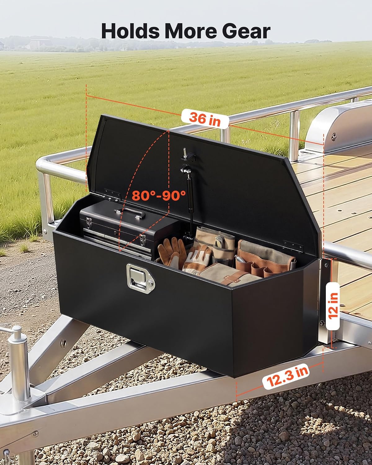 image:imageVEVOR Trailer Tongue Box Heavy Duty Trailer Tongue Tool Box Storage Organizer with Lock amp Keys Utility Tool Chest for Pickup Truck Bed RV SUV OffRoad Vehicle Aluminum 33 x 19 x 18 Black36 Black with upgraded lock
