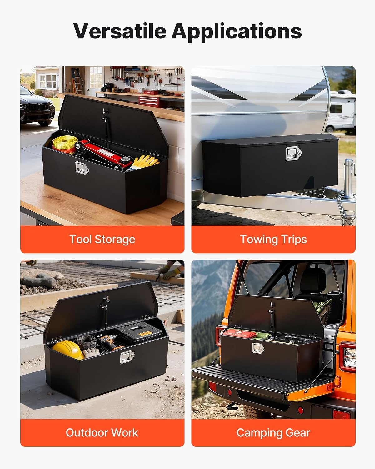 image:imageVEVOR Trailer Tongue Box Heavy Duty Trailer Tongue Tool Box Storage Organizer with Lock amp Keys Utility Tool Chest for Pickup Truck Bed RV SUV OffRoad Vehicle Aluminum 33 x 19 x 18 Black36 Black with upgraded lock