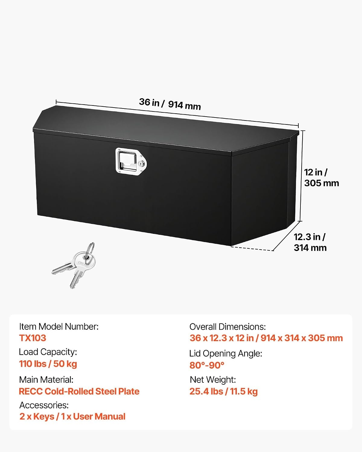 image:imageVEVOR Trailer Tongue Box Heavy Duty Trailer Tongue Tool Box Storage Organizer with Lock amp Keys Utility Tool Chest for Pickup Truck Bed RV SUV OffRoad Vehicle Aluminum 33 x 19 x 18 Black36 Black with upgraded lock