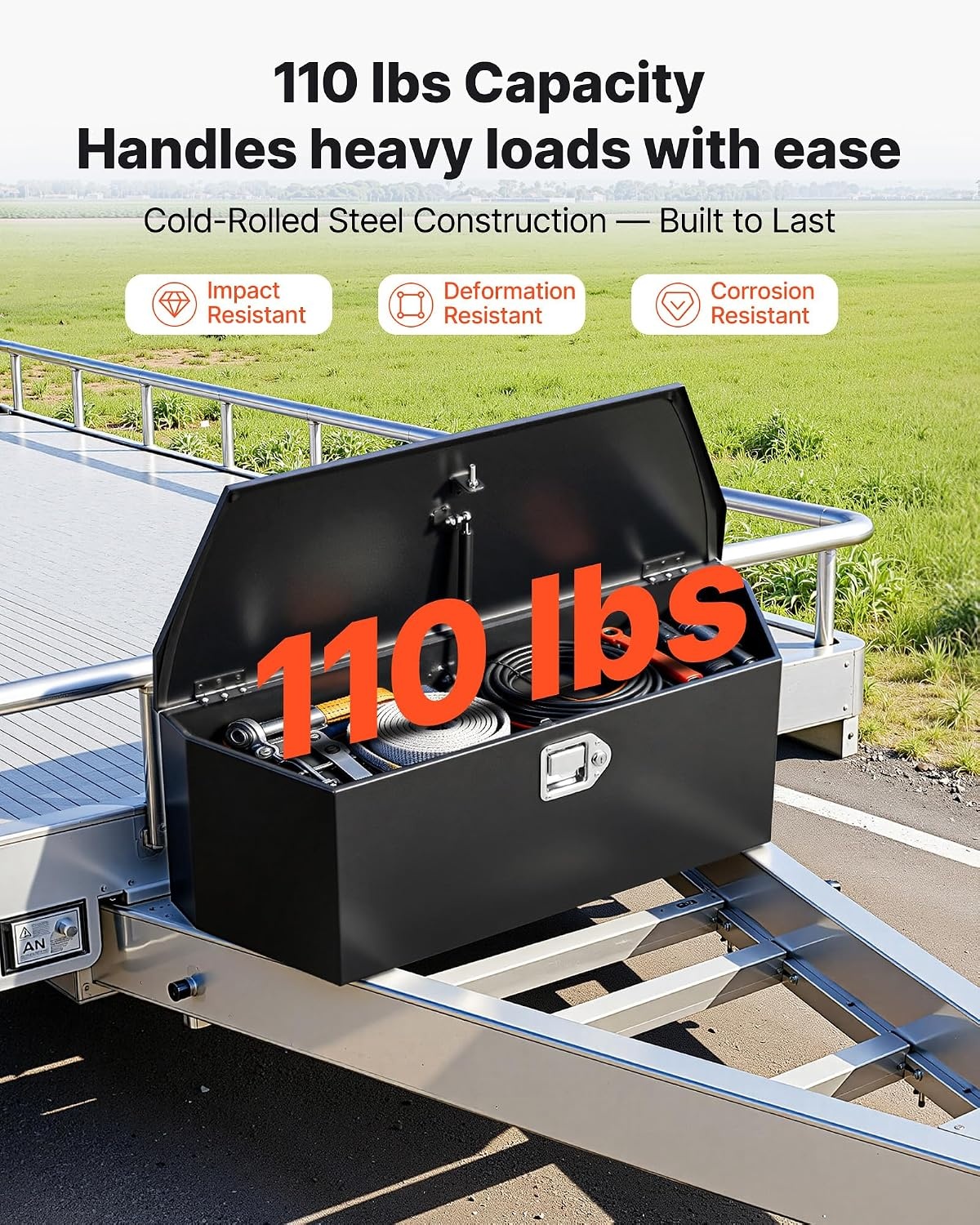 image:imageVEVOR Trailer Tongue Box Heavy Duty Trailer Tongue Tool Box Storage Organizer with Lock amp Keys Utility Tool Chest for Pickup Truck Bed RV SUV OffRoad Vehicle Aluminum 33 x 19 x 18 Black36 Black with upgraded lock