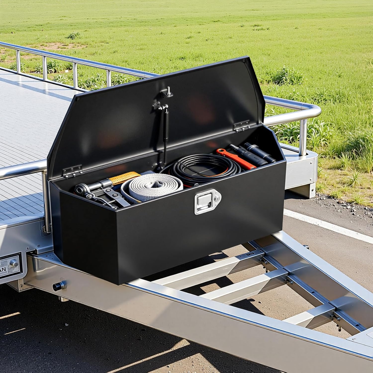 image:imageVEVOR Trailer Tongue Box Heavy Duty Trailer Tongue Tool Box Storage Organizer with Lock amp Keys Utility Tool Chest for Pickup Truck Bed RV SUV OffRoad Vehicle Aluminum 33 x 19 x 18 Black36 Black with upgraded lock