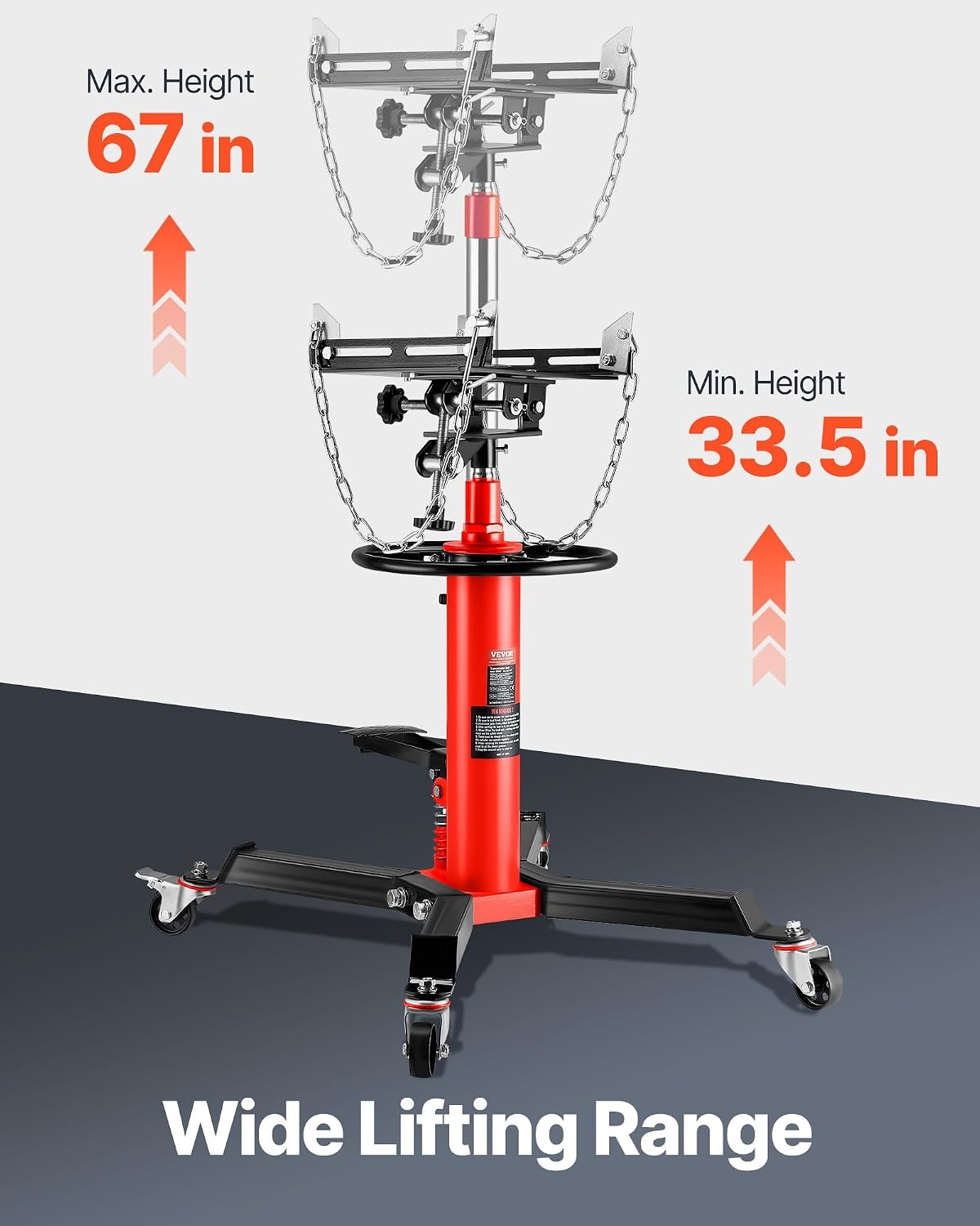 image:imageVEVOR Transmission Jack075 Ton1660 lbs Capacity Hydraulic Telescopic Transmission Jack 2Stage Floor Jack Stand with Foot Pedal 360 Swivel Wheel GarageShop Lift Hoist Red1660LBS