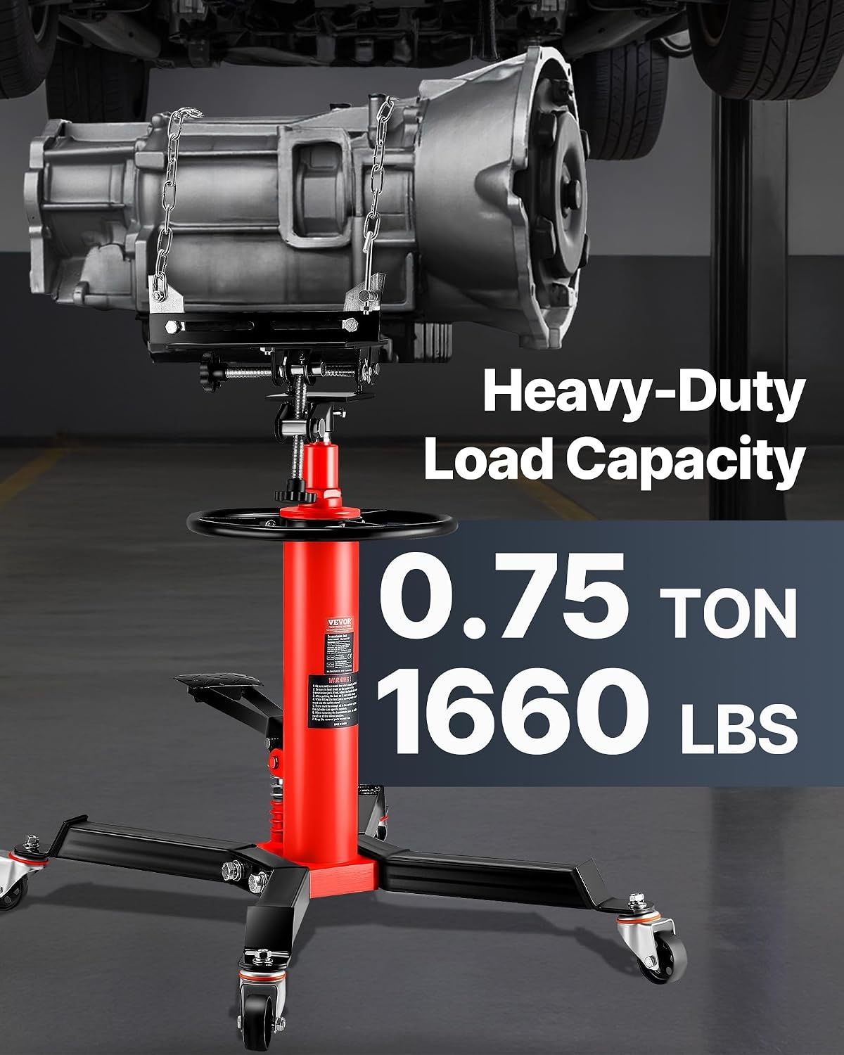 image:imageVEVOR Transmission Jack075 Ton1660 lbs Capacity Hydraulic Telescopic Transmission Jack 2Stage Floor Jack Stand with Foot Pedal 360 Swivel Wheel GarageShop Lift Hoist Red1660LBS