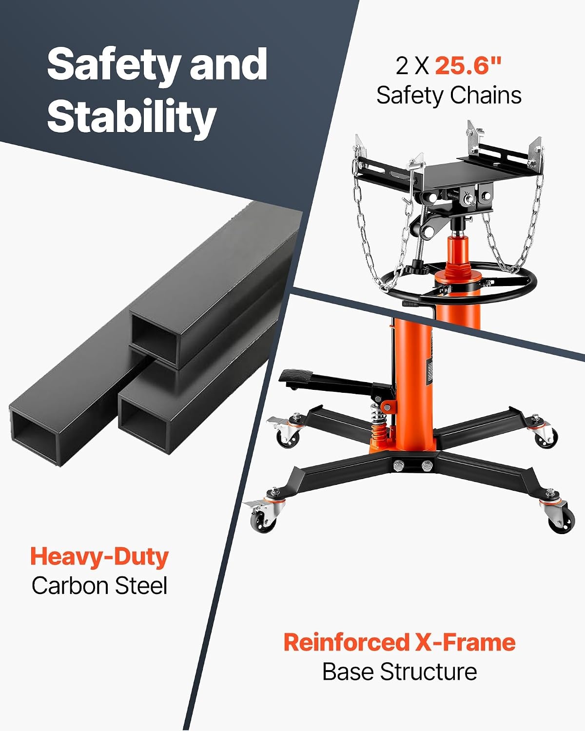 image:imageVEVOR Transmission Jack12Ton1100lbs Capacity Hydraulic Telescopic Transmission Jack 2Stage with Foot Pedal 360 Swivel Wheel GarageShop Lift Hoist Orange