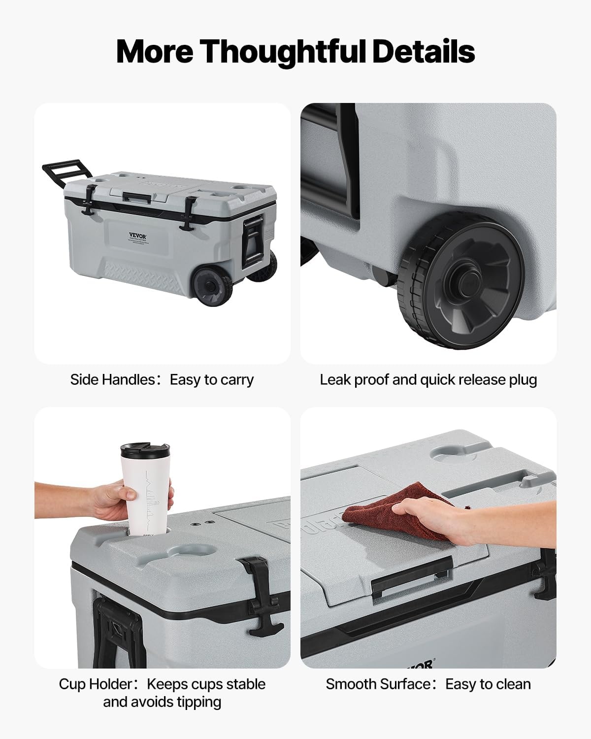 image:imageVEVOR UltraLight Hard Cooler Ice Retention Cooler with Heavy Duty Handle Ice Chest Lunch Box for Camping Travel Outdoor Keeps Cool for up to 6 Days 30 Lighter Than Rotomolded Coolers74 QT with wheels