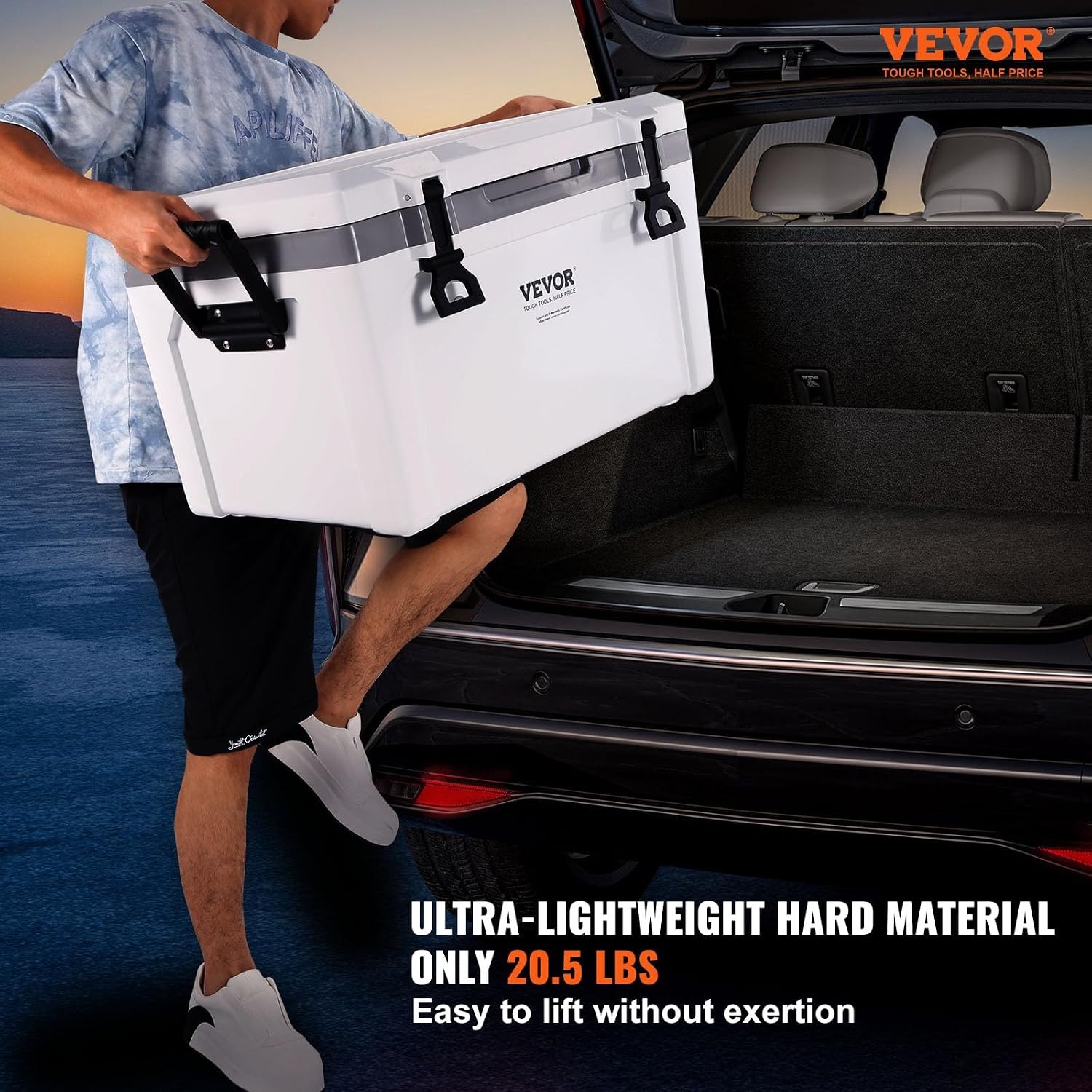 image:imageVEVOR UltraLight Hard Cooler Ice Retention Cooler with Heavy Duty Handle Ice Chest Lunch Box for Camping Travel Outdoor Keeps Cool for up to 6 Days 30 Lighter Than Rotomolded Coolers52 QT without wheels