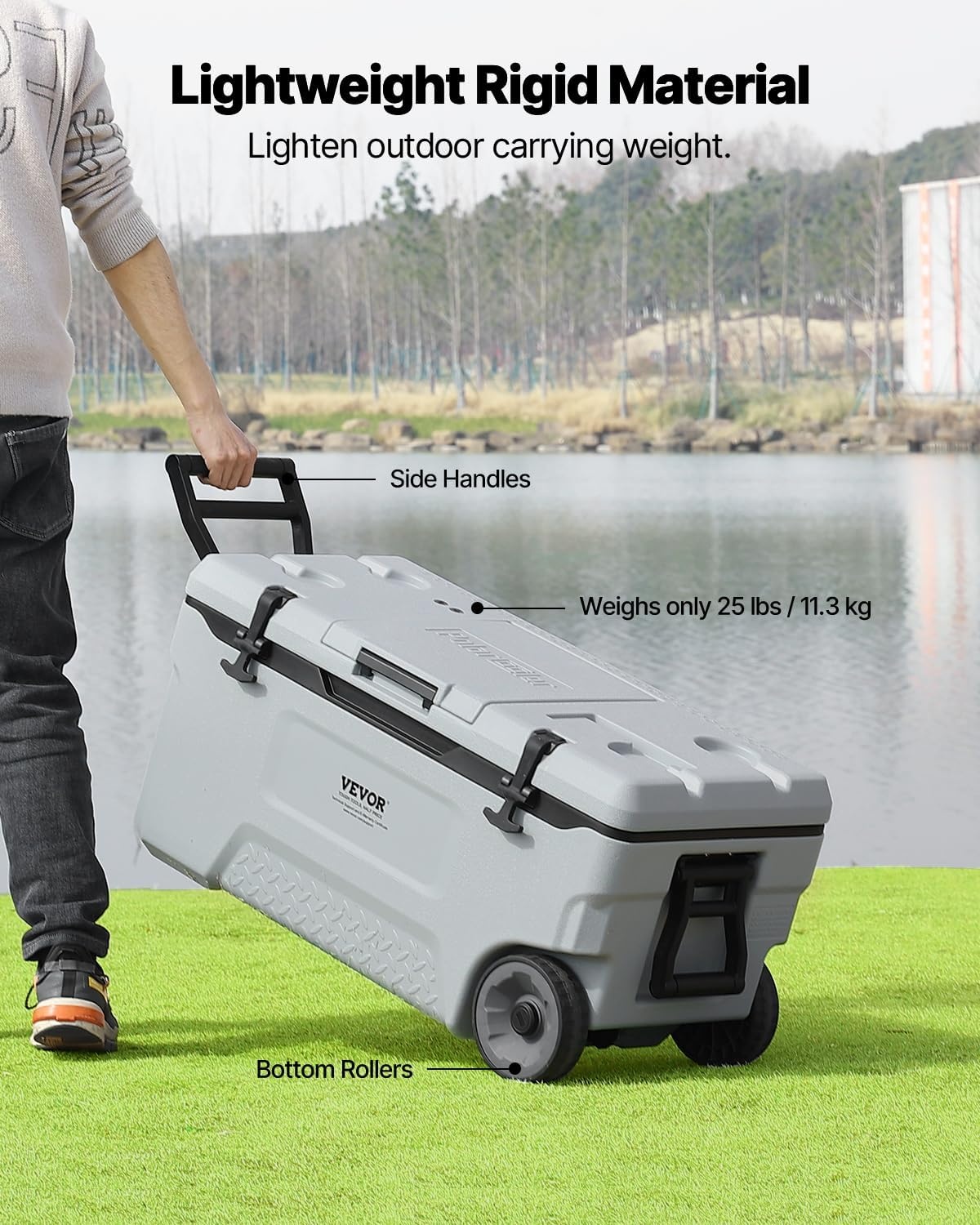 image:imageVEVOR UltraLight Hard Cooler Ice Retention Cooler with Heavy Duty Handle Ice Chest Lunch Box for Camping Travel Outdoor Keeps Cool for up to 6 Days 30 Lighter Than Rotomolded Coolers74 QT with wheels