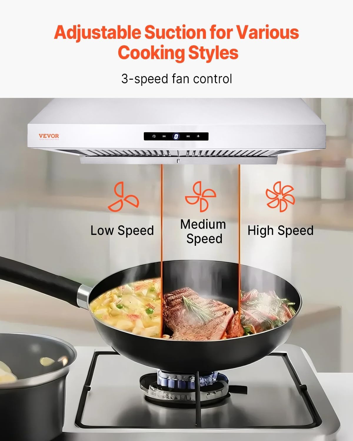 image:imageVEVOR Under Cabinet Range Hood Dual Motors Stainless Steel Permanent Filter Ductless 30 inch Kitchen Stove Vent with 3Speed Exhaust Fan 2 Baffle Filters LED Lights Touch Control Panel Silver
