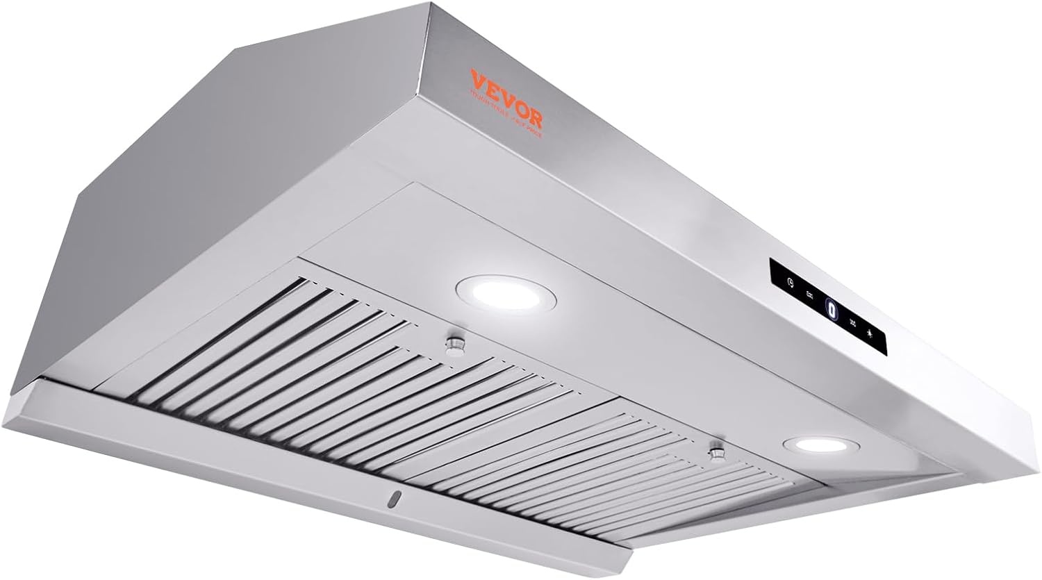 image:imageVEVOR Under Cabinet Range Hood Dual Motors Stainless Steel Permanent Filter Ductless 30 inch Kitchen Stove Vent with 3Speed Exhaust Fan 2 Baffle Filters LED Lights Touch Control Panel Silver