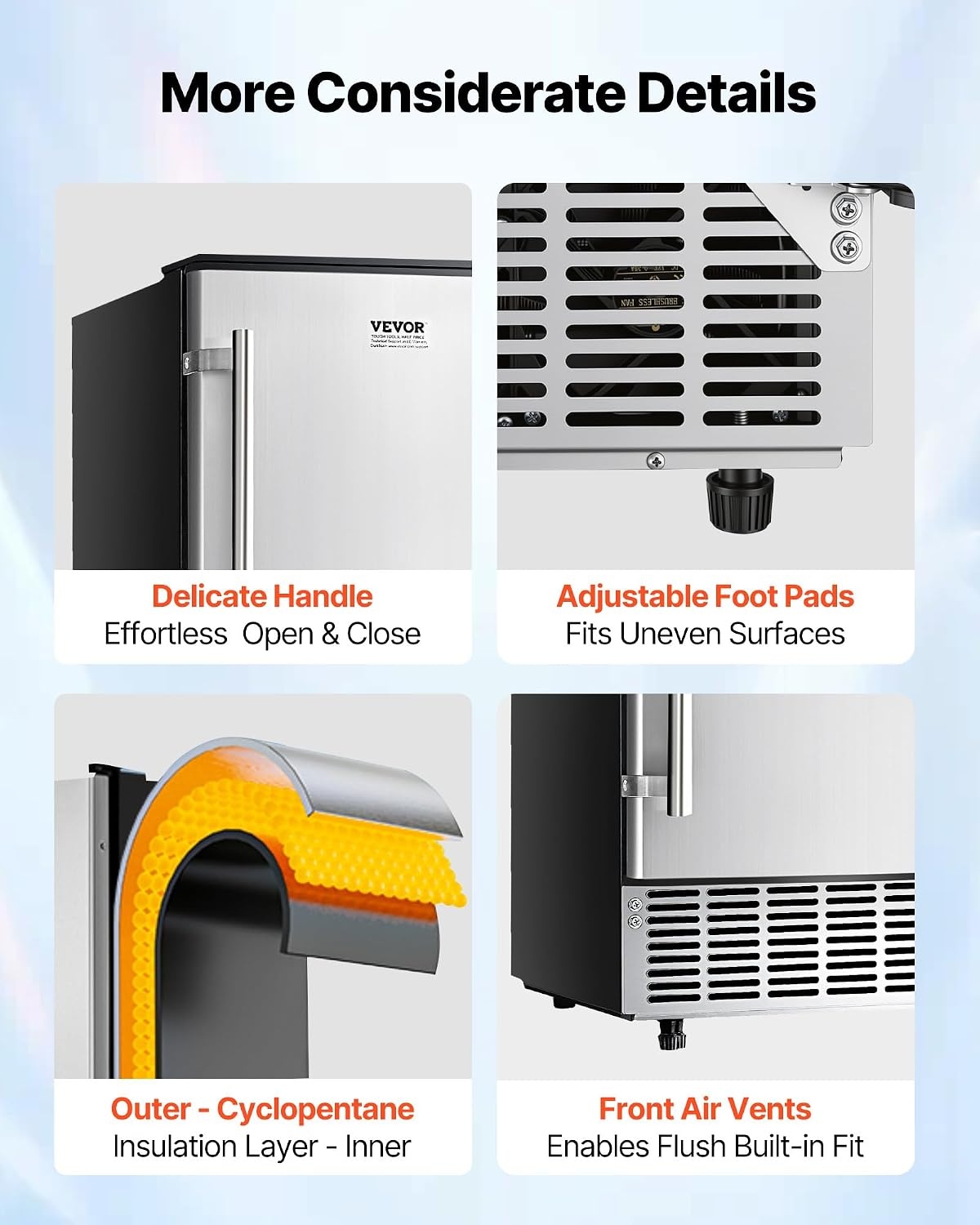image:imageVEVOR Under Counter Ice Maker 80 LbsDay Stainless Steel Builtin Ice Makers Machine with Drain Pump Reversible Door 26lbs Storage Freestanding Ice Maker for Commercial Home Kitchen