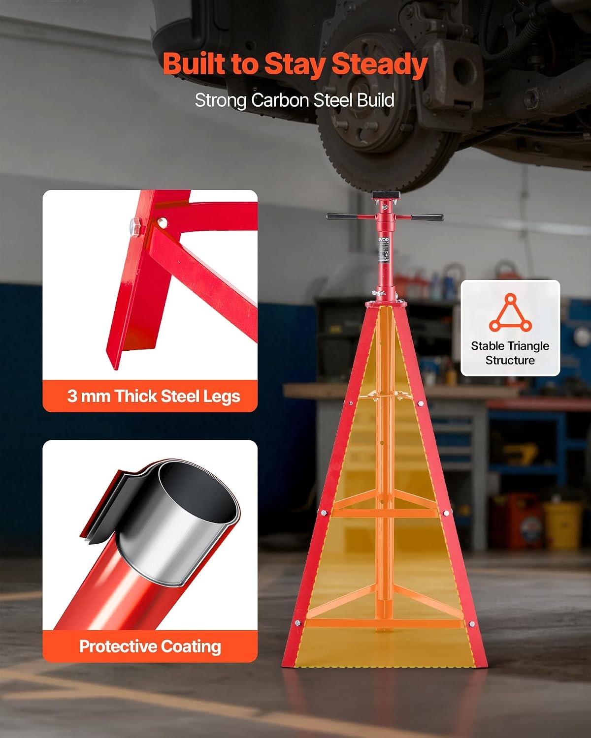 image:imageVEVOR Under Hoist Tripod Stand 2 Ton 4409 lbs Capacity High Lift Jack Stand Reach Underhoist Support Lifting from 4724 to 8465 4Level Adjustable Height Heavy Duty Carbon Steel for Car Lift