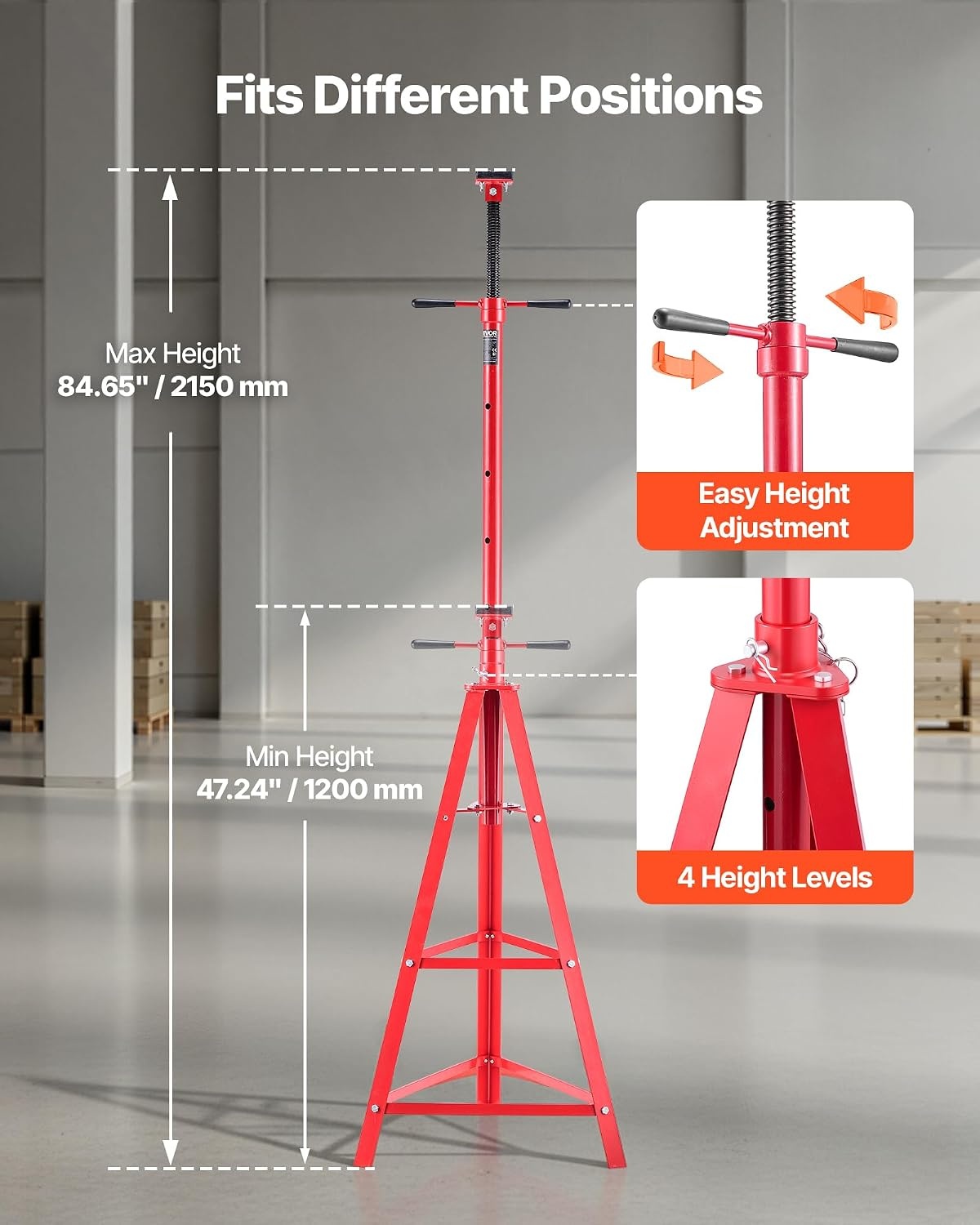 image:imageVEVOR Under Hoist Tripod Stand 2 Ton 4409 lbs Capacity High Lift Jack Stand Reach Underhoist Support Lifting from 4724 to 8465 4Level Adjustable Height Heavy Duty Carbon Steel for Car Lift