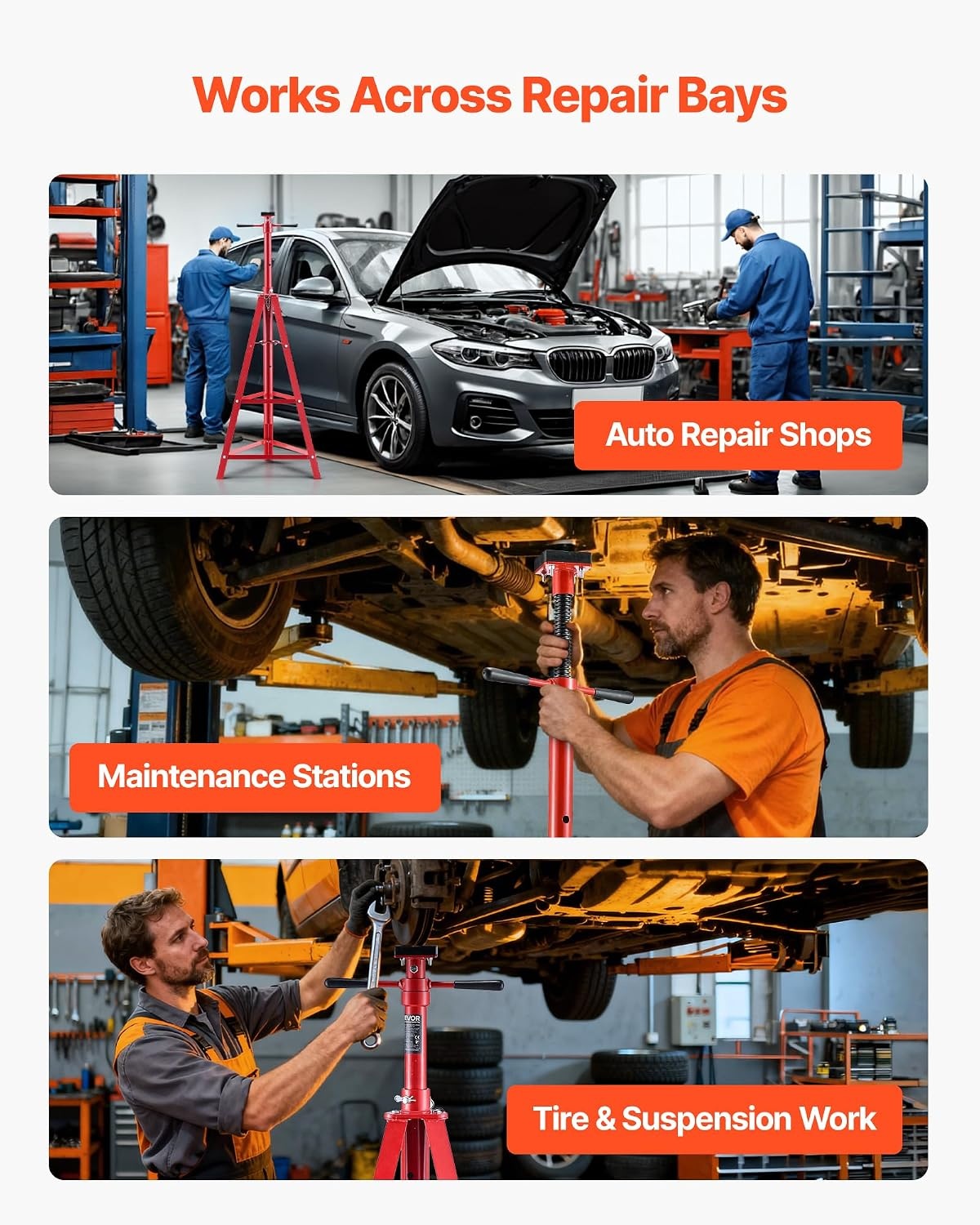 image:imageVEVOR Under Hoist Tripod Stand 2 Ton 4409 lbs Capacity High Lift Jack Stand Reach Underhoist Support Lifting from 4724 to 8465 4Level Adjustable Height Heavy Duty Carbon Steel for Car Lift