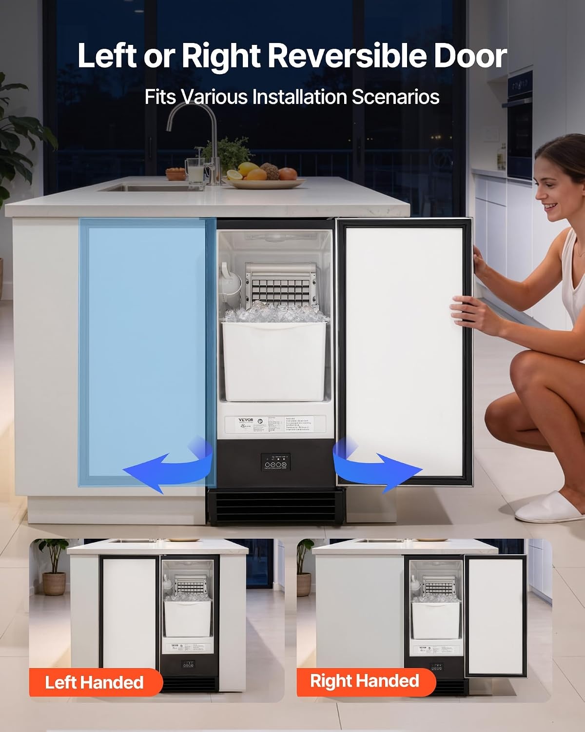 image:imageVEVOR Undercounter Builtin Ice Maker 50 LbsDay Under Counter Ice Maker Machine with Drain Pump Reversible Door Stainless Steel Freestanding Ice Maker for Commercial Home Kitchen