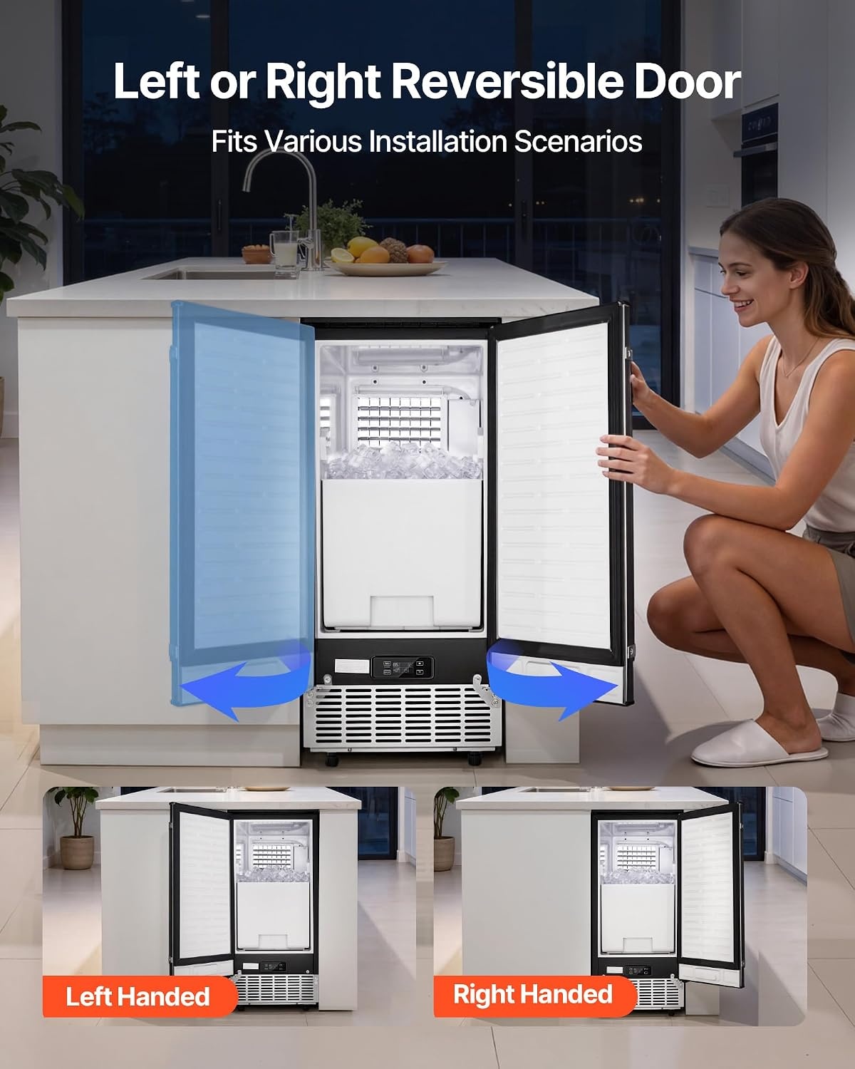 image:imageVEVOR Undercounter Builtin Ice Maker 80 LbsDay Under Counter Ice Maker Machine with Reversible Door Stainless Steel Freestanding Ice Maker for Commercial Home Kitchen Electric Drainage
