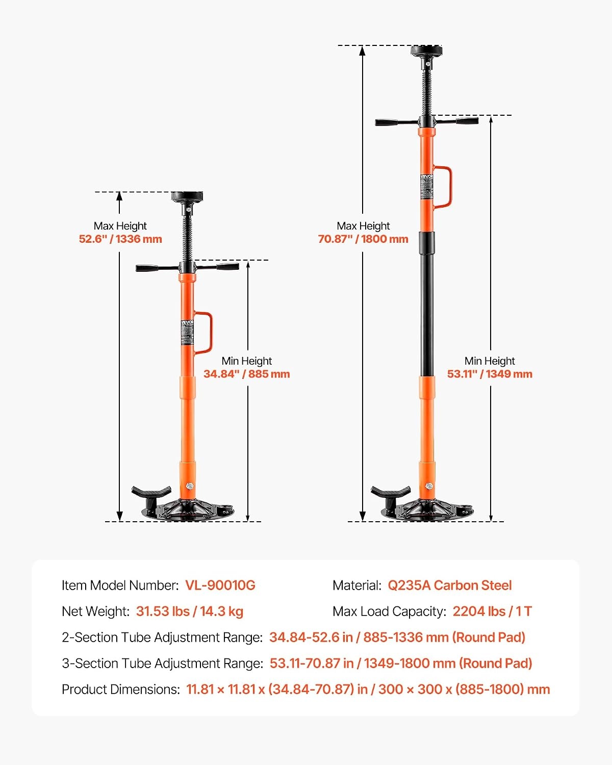 image:imageVEVOR Underhoist Support Stand 1 Ton 2204 lbs Capacity Under Hoist Jack Stand with Handle Adjustable Height Bearing Mounted Spin Handle SelfLocking Threaded Screw Support Vehicle Components