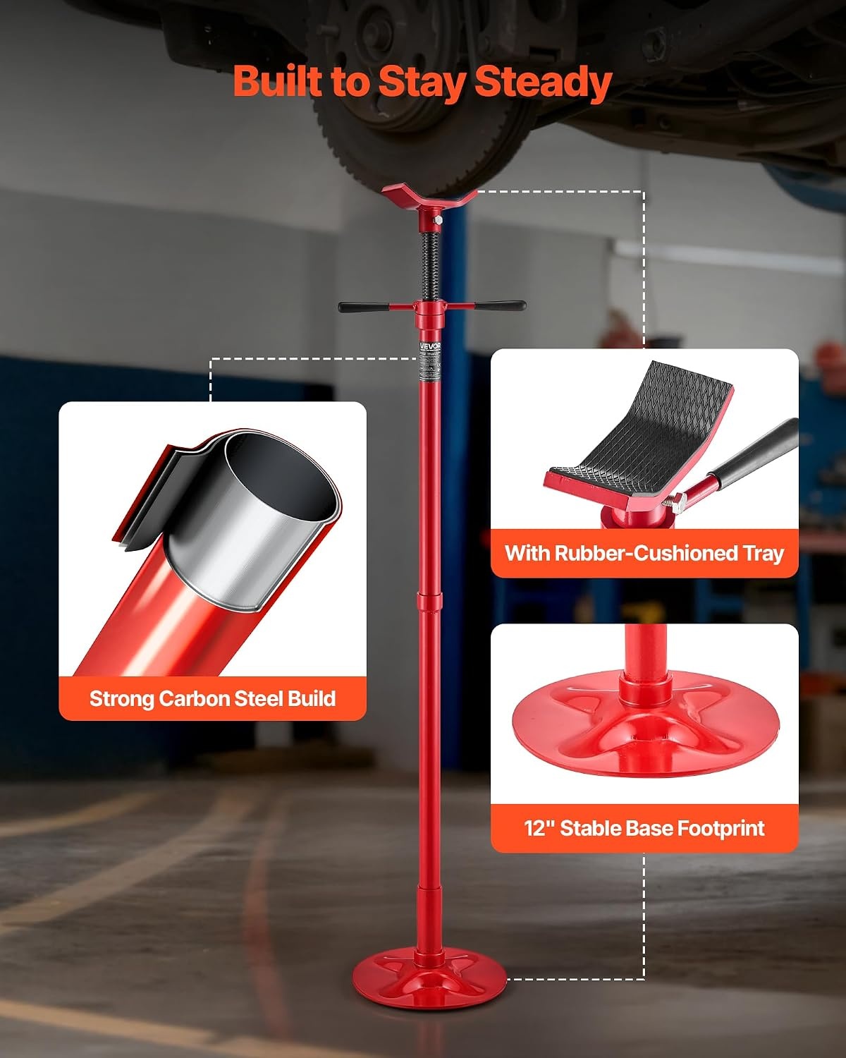 image:imageVEVOR Underhoist Support Stand 12 Ton 1102 lbs Capacity Under Hoist Jack Stand Lifting from 5402 to 8386 Bearing Mounted Spin Handle SelfLocking Threaded Screw Support Vehicle Components05 Ton