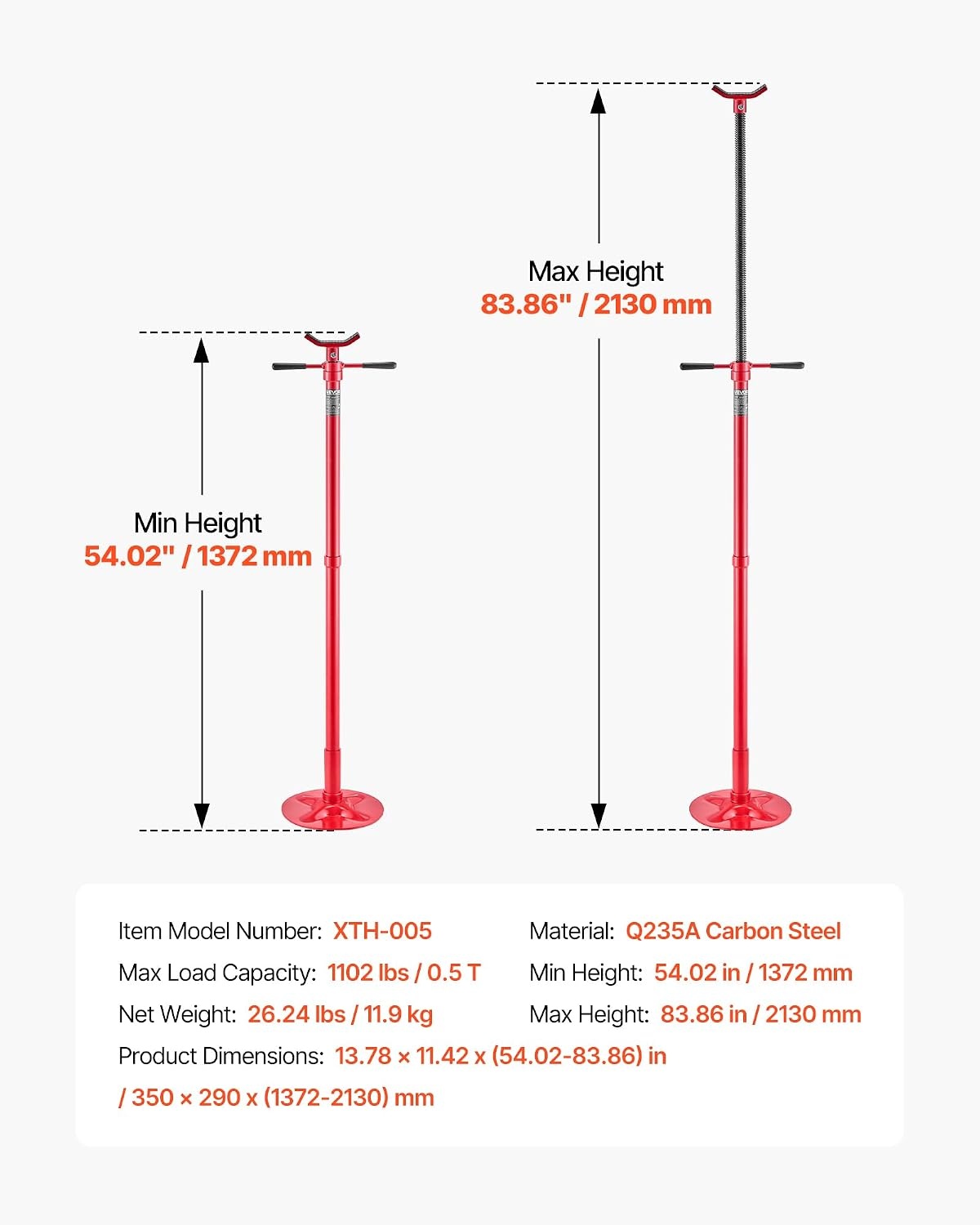 image:imageVEVOR Underhoist Support Stand 12 Ton 1102 lbs Capacity Under Hoist Jack Stand Lifting from 5402 to 8386 Bearing Mounted Spin Handle SelfLocking Threaded Screw Support Vehicle Components05 Ton