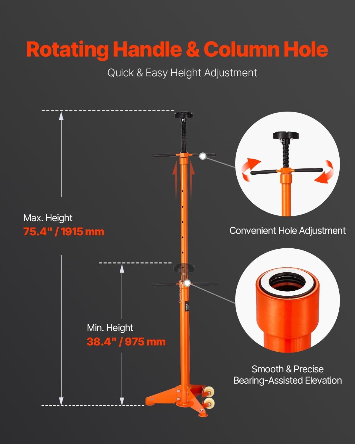 image:imageVEVOR Underhoist Support Stand 34 Ton Capacity Under Hoist Jack Stand Lifting from 384 to 754 in Bearing Mounted Spin Handle SelfLocking Threaded Screw Two Wheels Support Vehicle Components