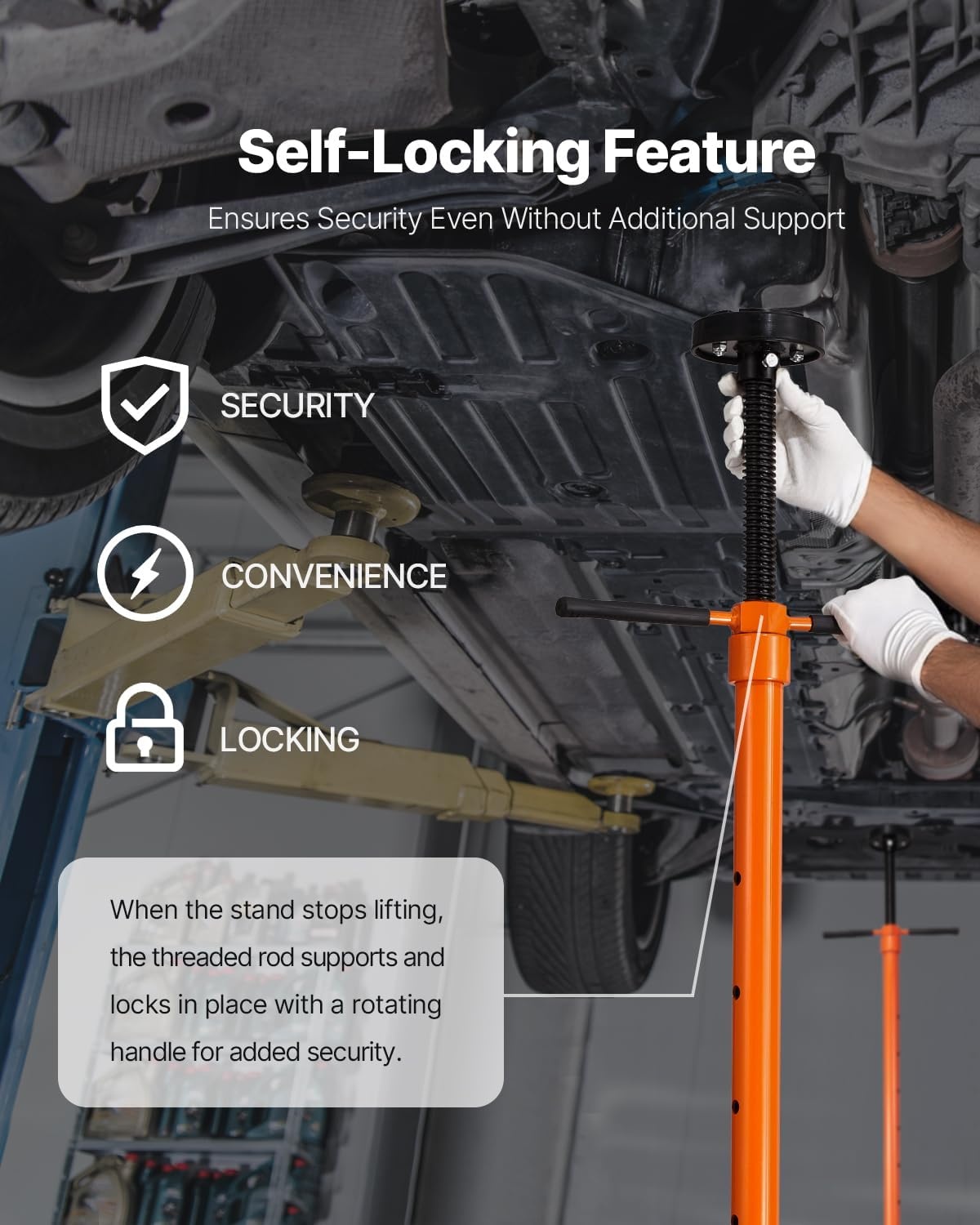 image:imageVEVOR Underhoist Support Stand 34 Ton Capacity Under Hoist Jack Stand Lifting from 384 to 754 in Bearing Mounted Spin Handle SelfLocking Threaded Screw Two Wheels Support Vehicle Components