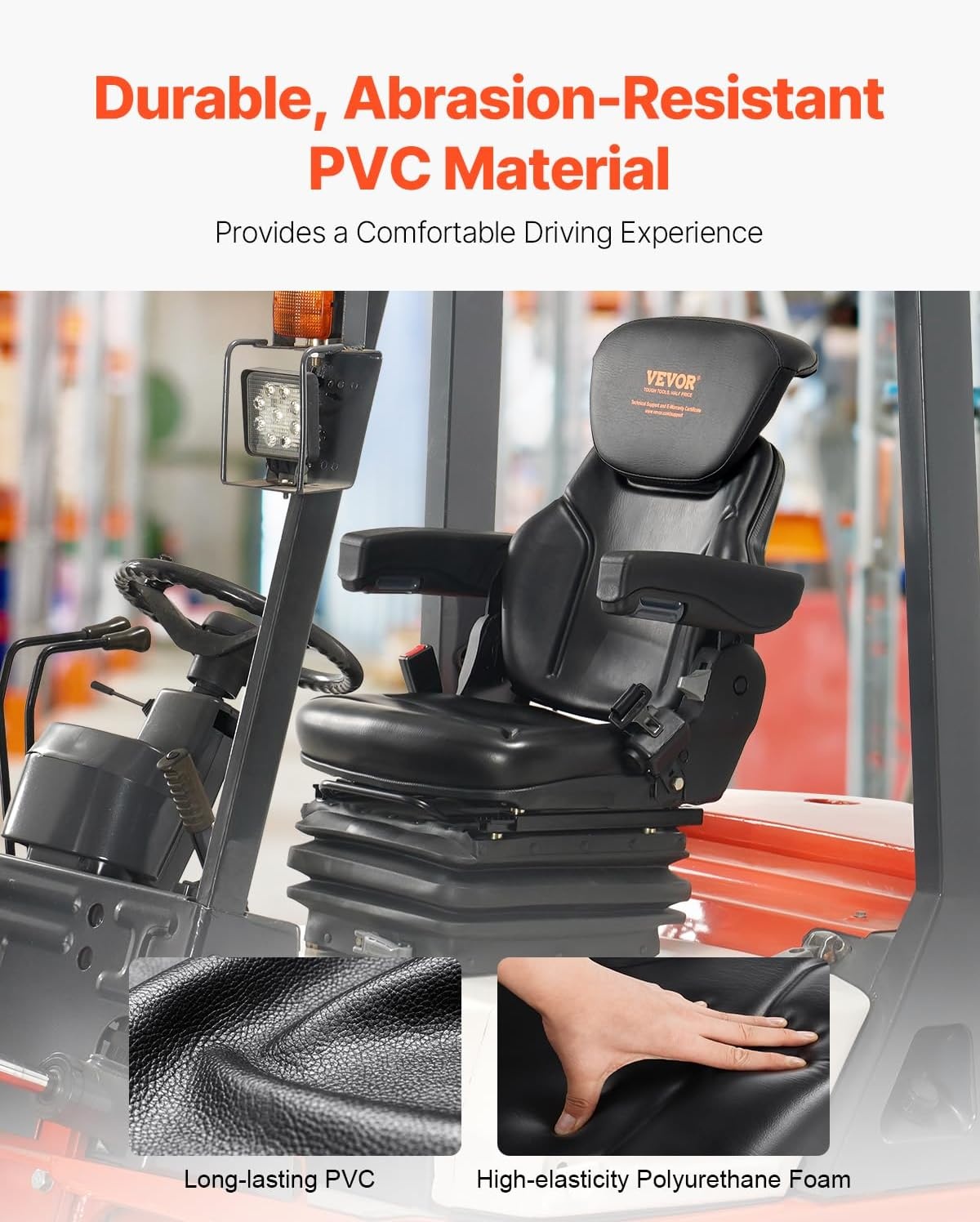 image:imageVEVOR Universal Forklift Seat Tractor Suspension Seat with Adjustable Back Armrest Headrest amp Safety Belt Secure Fold Down Tractor Seat with Micro Switch Lawnmower Seat for Skid Loader BulldozerHigh Suspension
