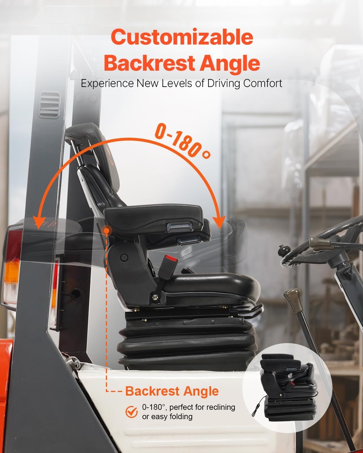 image:imageVEVOR Universal Forklift Seat Tractor Suspension Seat with Adjustable Back Armrest Headrest amp Safety Belt Secure Fold Down Tractor Seat with Micro Switch Lawnmower Seat for Skid Loader BulldozerHigh Suspension
