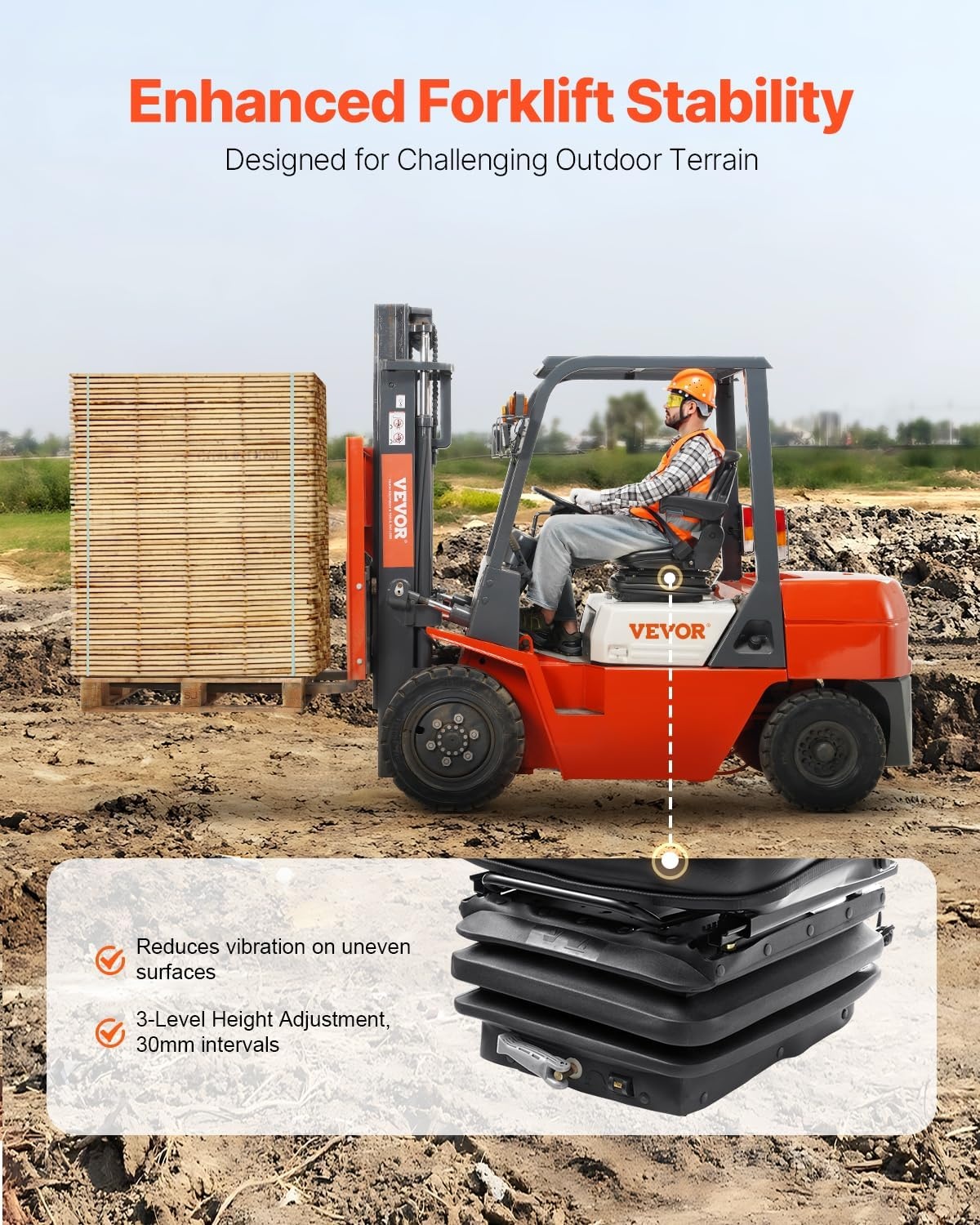 image:imageVEVOR Universal Forklift Seat Tractor Suspension Seat with Adjustable Back Armrest Headrest amp Safety Belt Secure Fold Down Tractor Seat with Micro Switch Lawnmower Seat for Skid Loader BulldozerHigh Suspension