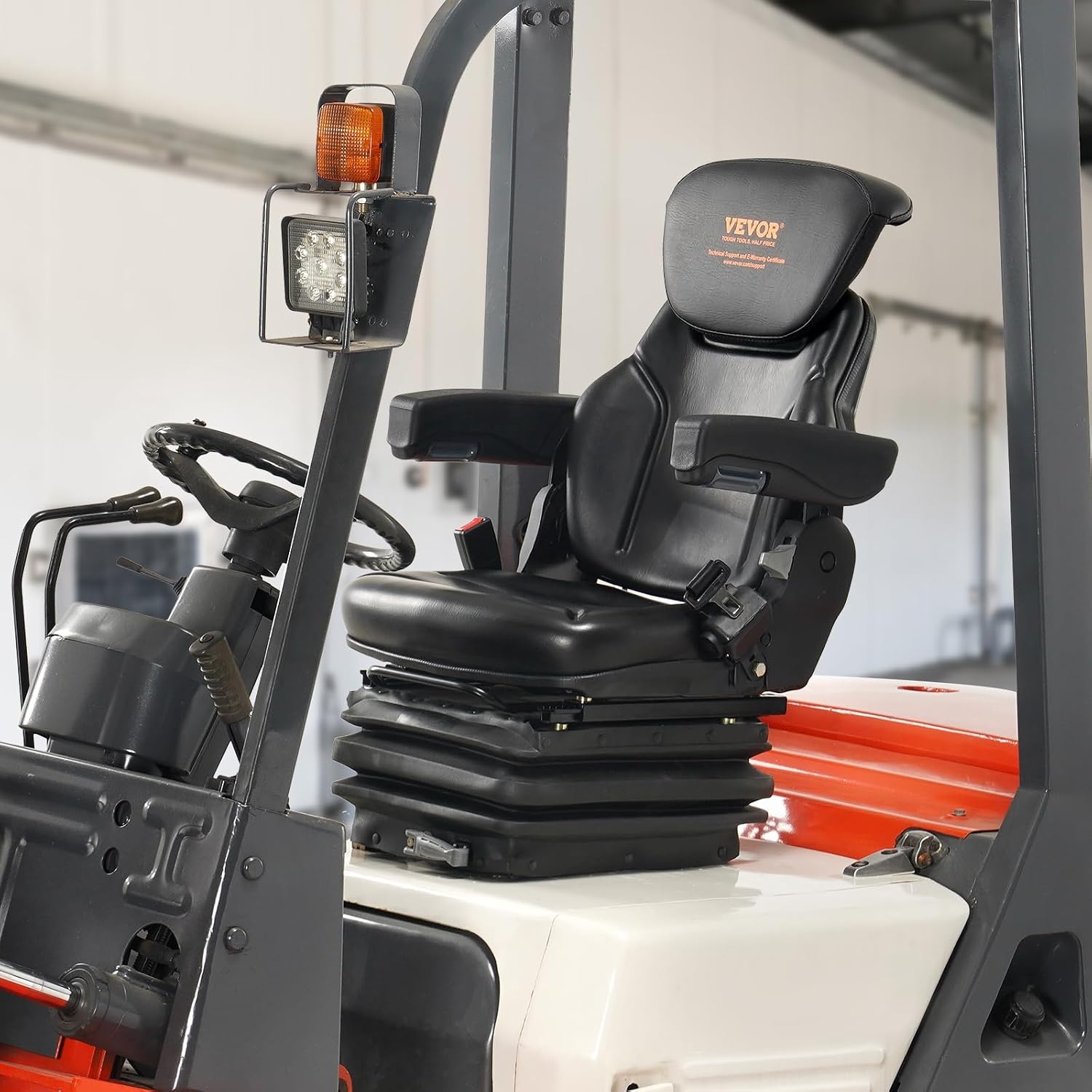image:imageVEVOR Universal Forklift Seat Tractor Suspension Seat with Adjustable Back Armrest Headrest amp Safety Belt Secure Fold Down Tractor Seat with Micro Switch Lawnmower Seat for Skid Loader BulldozerHigh Suspension