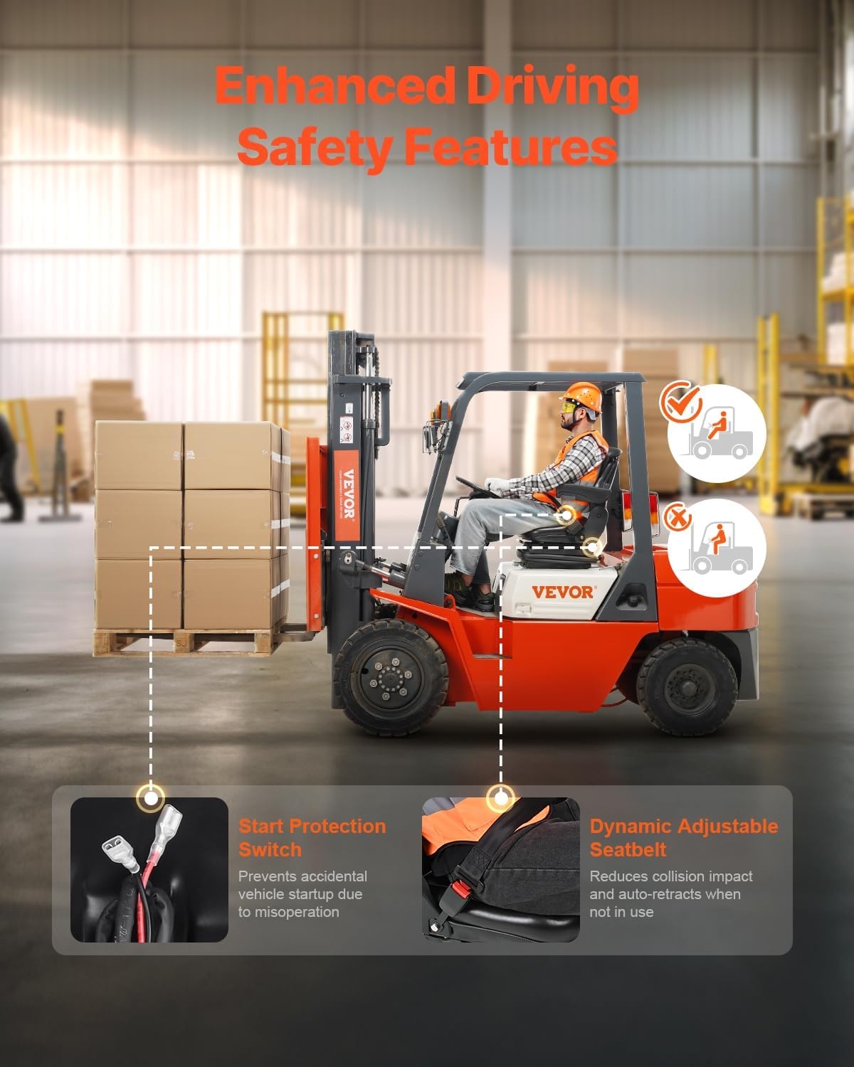 image:imageVEVOR Universal Forklift Seat Tractor Suspension Seat with Adjustable Back Armrest Headrest amp Safety Belt Secure Fold Down Tractor Seat with Micro Switch Lawnmower Seat for Skid Loader BulldozerHigh Suspension