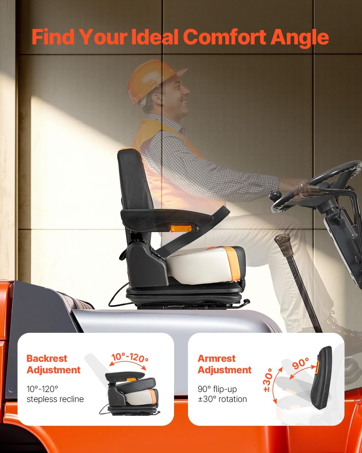 image:imageVEVOR Universal Forklift Seat Tractor Suspension Seat with Adjustable Back Armrest amp Safety Belt Secure Fold Down Tractor Seat with Micro Switch Lawnmower Seat for Skid Loader Bulldozer