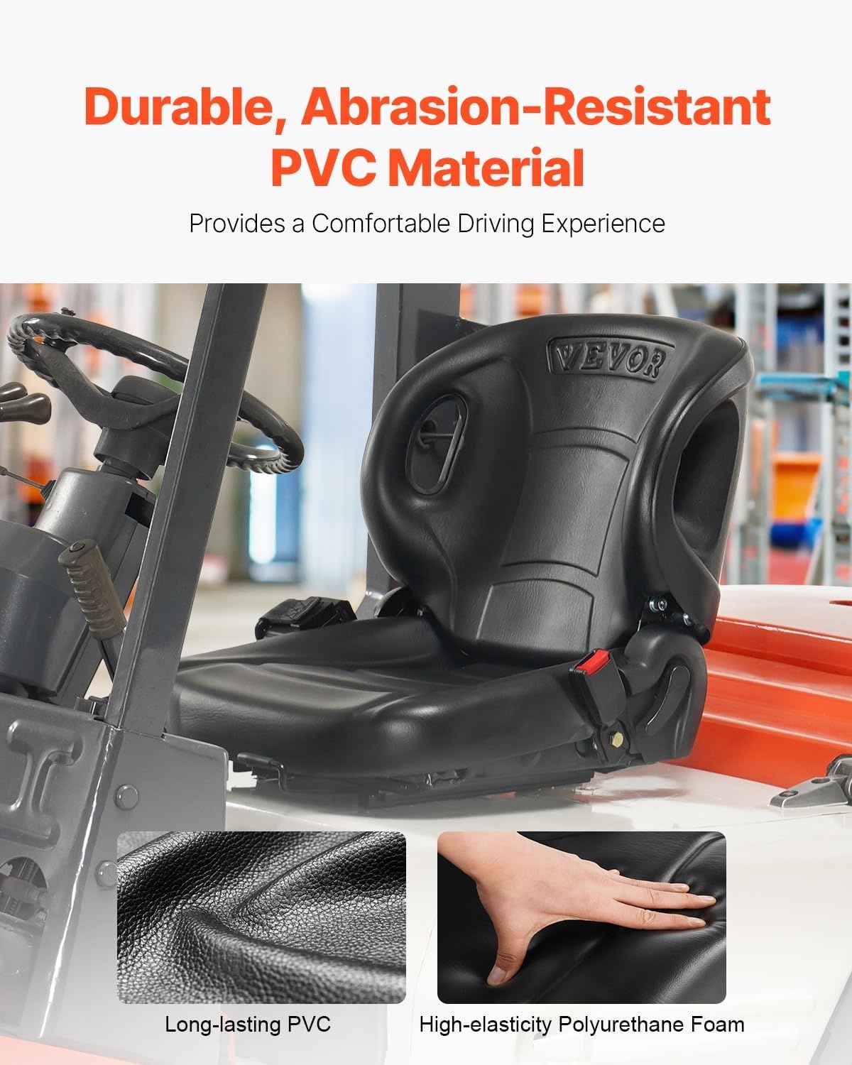 image:imageVEVOR Universal Forklift SeatTractor Seat with Micro Switch PVC Mower Seat wSeat Belt for fits Toyota Forklift AftermarketTractorSkid LoaderExcavatorDozerBackhoeTelehandlerUTVATV