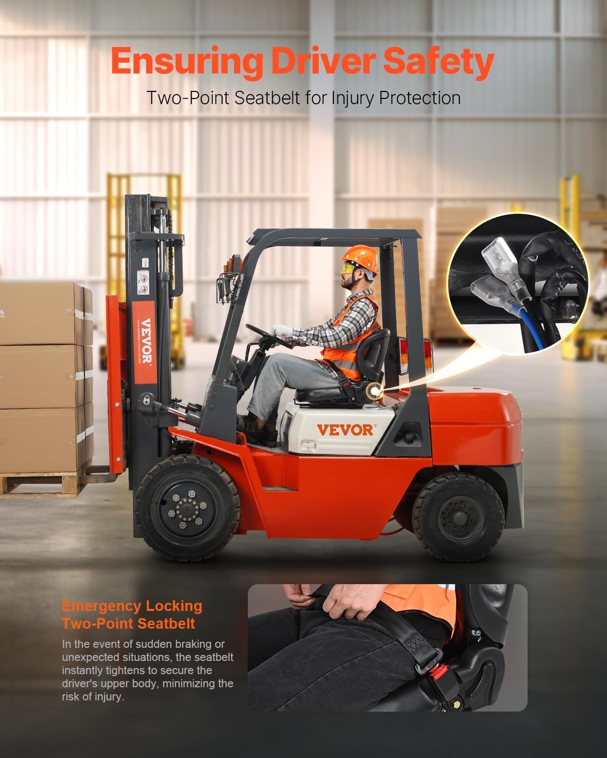 image:imageVEVOR Universal Forklift SeatTractor Seat with Micro Switch PVC Mower Seat wSeat Belt for fits Toyota Forklift AftermarketTractorSkid LoaderExcavatorDozerBackhoeTelehandlerUTVATV