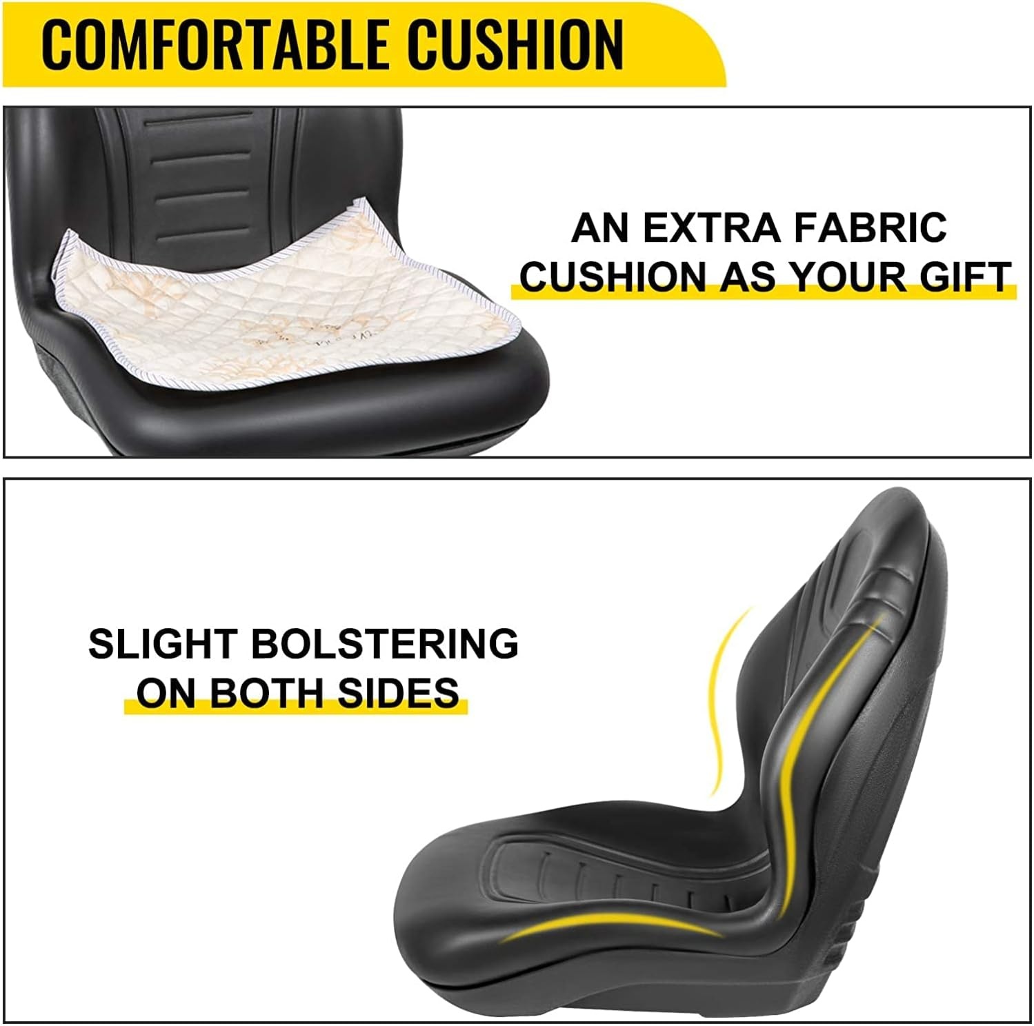 image:imageVEVOR Universal Tractor Seat Replacement 2 Pcs Compact High Back Mower Seat Black Vinyl Forklift Seat Central Drain Hole Skid Steer Seat with Mounting Bolt Patterns of 8 x 115 amp 1125 x 1151Pc Black