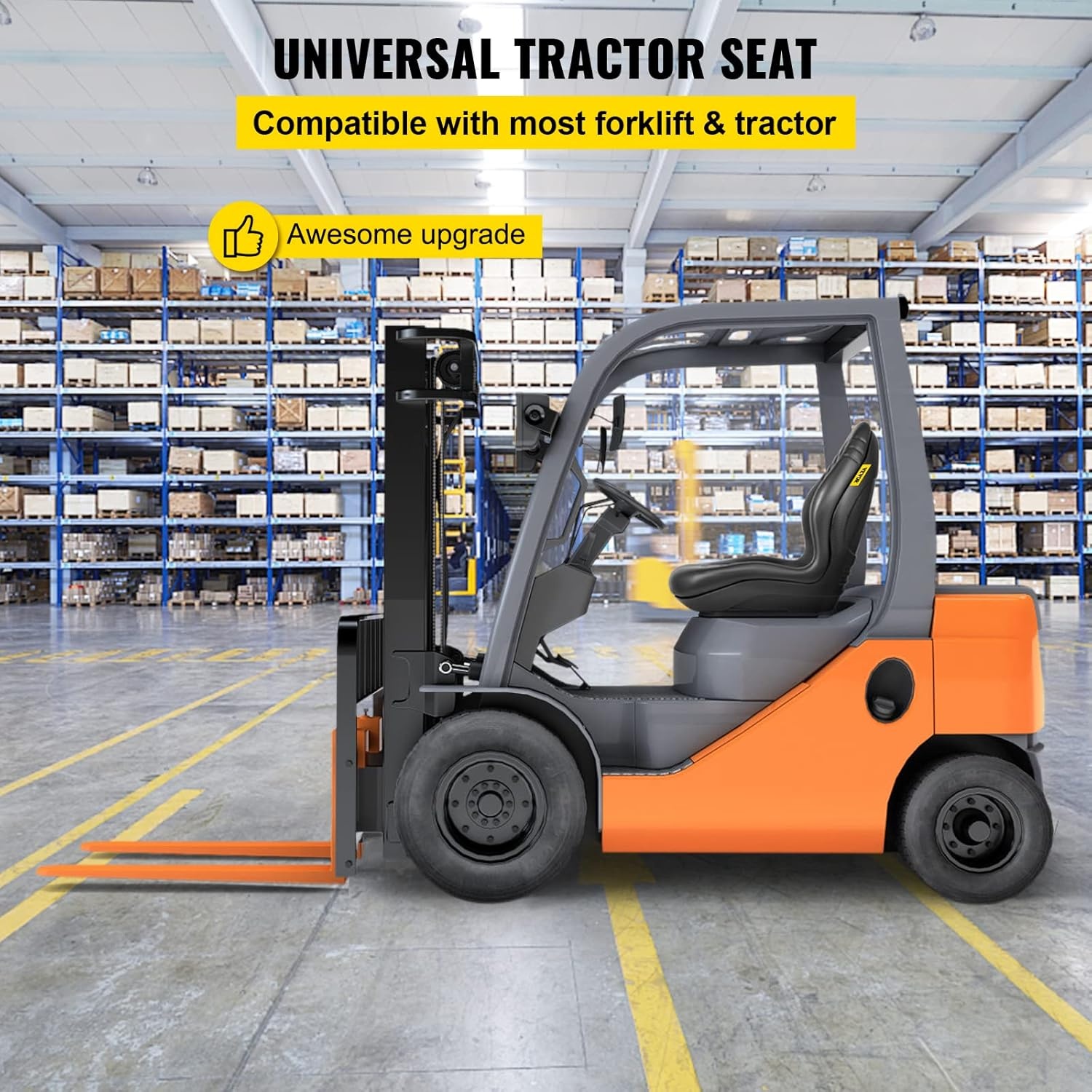 image:imageVEVOR Universal Tractor Seat Replacement 2 Pcs Compact High Back Mower Seat Black Vinyl Forklift Seat Central Drain Hole Skid Steer Seat with Mounting Bolt Patterns of 8 x 115 amp 1125 x 1151Pc Black