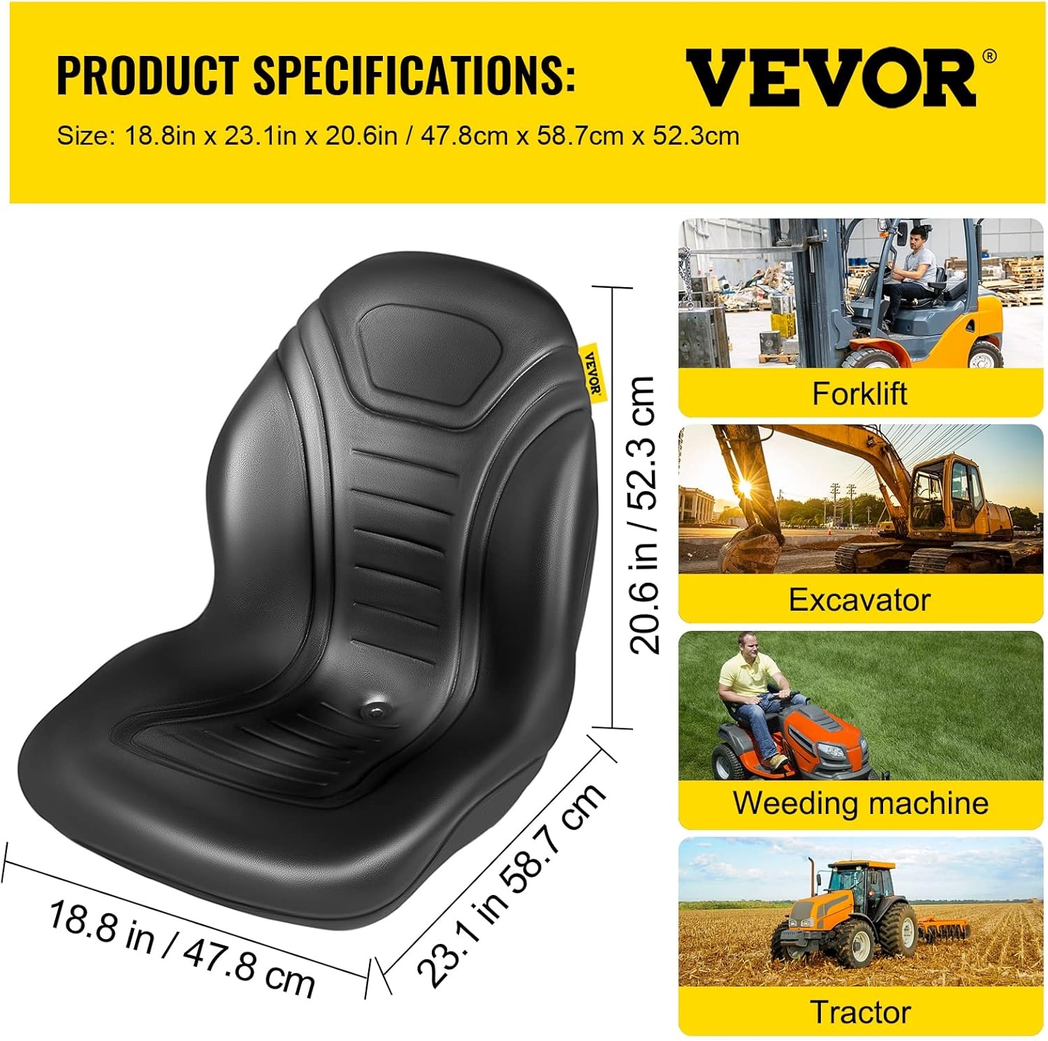 image:imageVEVOR Universal Tractor Seat Replacement 2 Pcs Compact High Back Mower Seat Black Vinyl Forklift Seat Central Drain Hole Skid Steer Seat with Mounting Bolt Patterns of 8 x 115 amp 1125 x 1151Pc Black