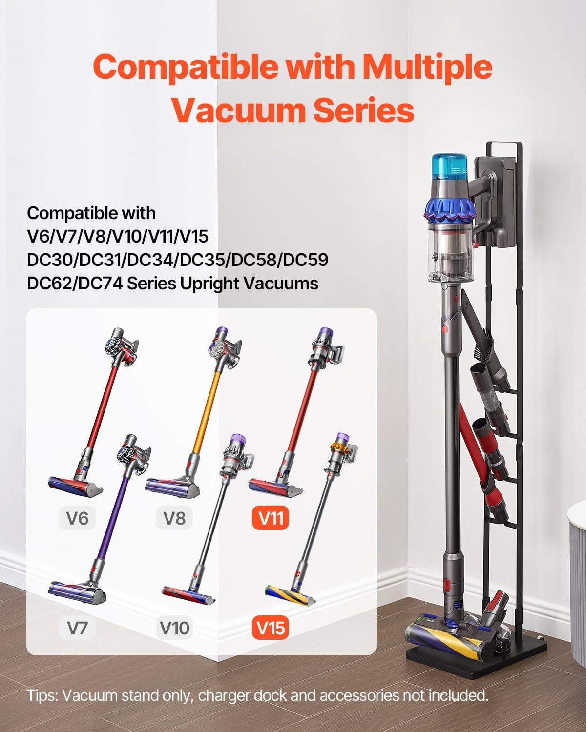 image:imageVEVOR Vacuum Stand Compatible with V6 V7 V8 V10 V11 V15 Stable Vacuum Stand Holder with 4 Hooks for DC30 DC31 DC34 DC35 DC58 DC59 DC62 D74 Cordless Upright Vacuum Cleaners amp AccessoriesBlack Frame With Wheels