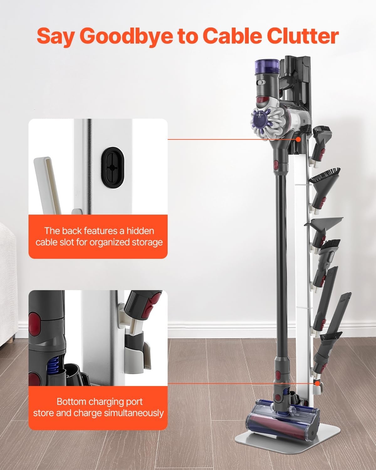 image:imageVEVOR Vacuum Stand Compatible with V6 V7 V8 V10 V11 V15 Stable Vacuum Stand Holder with 4 Hooks for DC30 DC31 DC34 DC35 DC58 DC59 DC62 D74 Cordless Upright Vacuum Cleaners amp AccessoriesSilver Tube