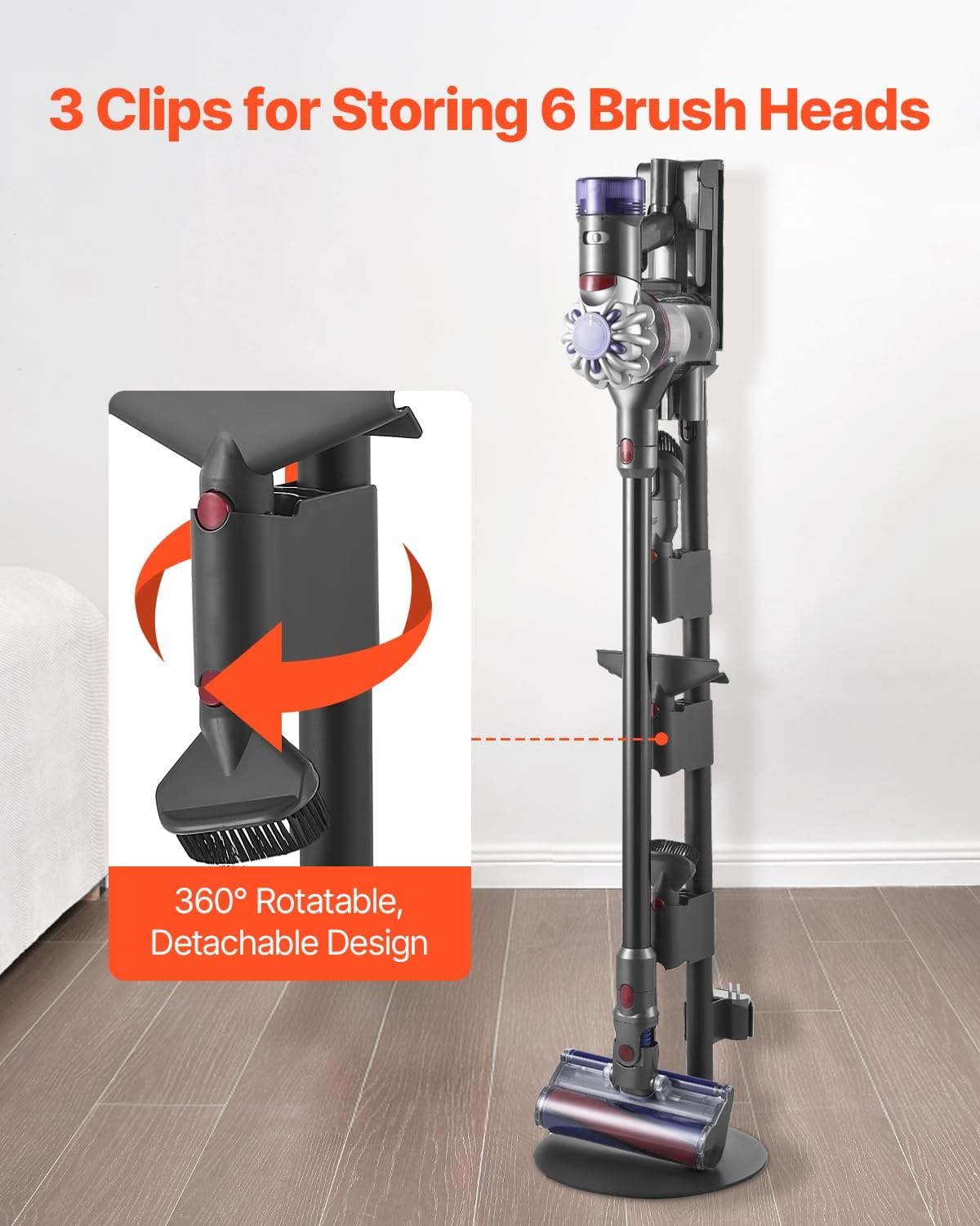 image:imageVEVOR Vacuum Stand Compatible with V6 V7 V8 V10 V11 V15 Stable Vacuum Stand Holder with 4 Hooks for DC30 DC31 DC34 DC35 DC58 DC59 DC62 D74 Cordless Upright Vacuum Cleaners amp AccessoriesGrey Tube With Plate