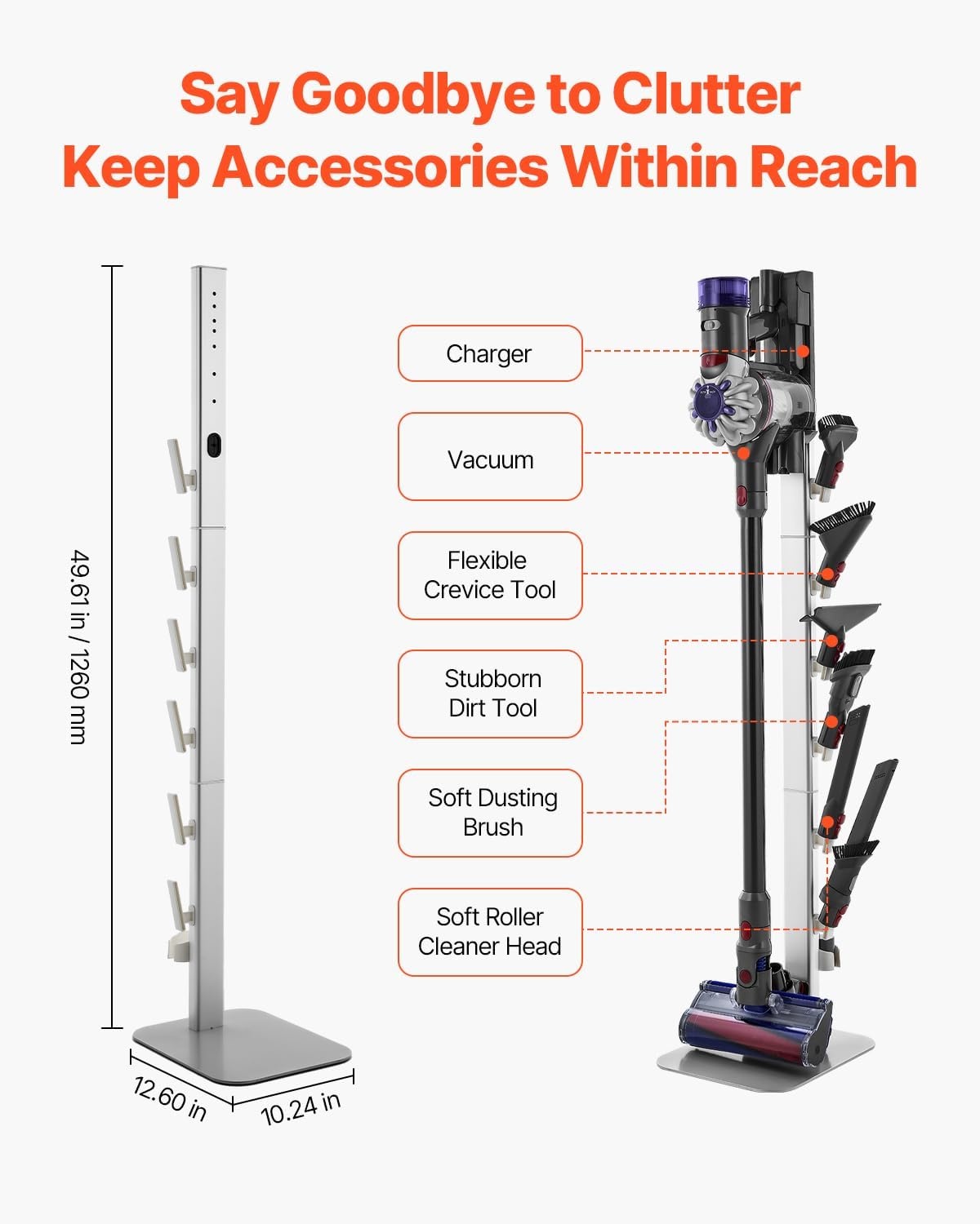 image:imageVEVOR Vacuum Stand Compatible with V6 V7 V8 V10 V11 V15 Stable Vacuum Stand Holder with 4 Hooks for DC30 DC31 DC34 DC35 DC58 DC59 DC62 D74 Cordless Upright Vacuum Cleaners amp AccessoriesSilver Tube