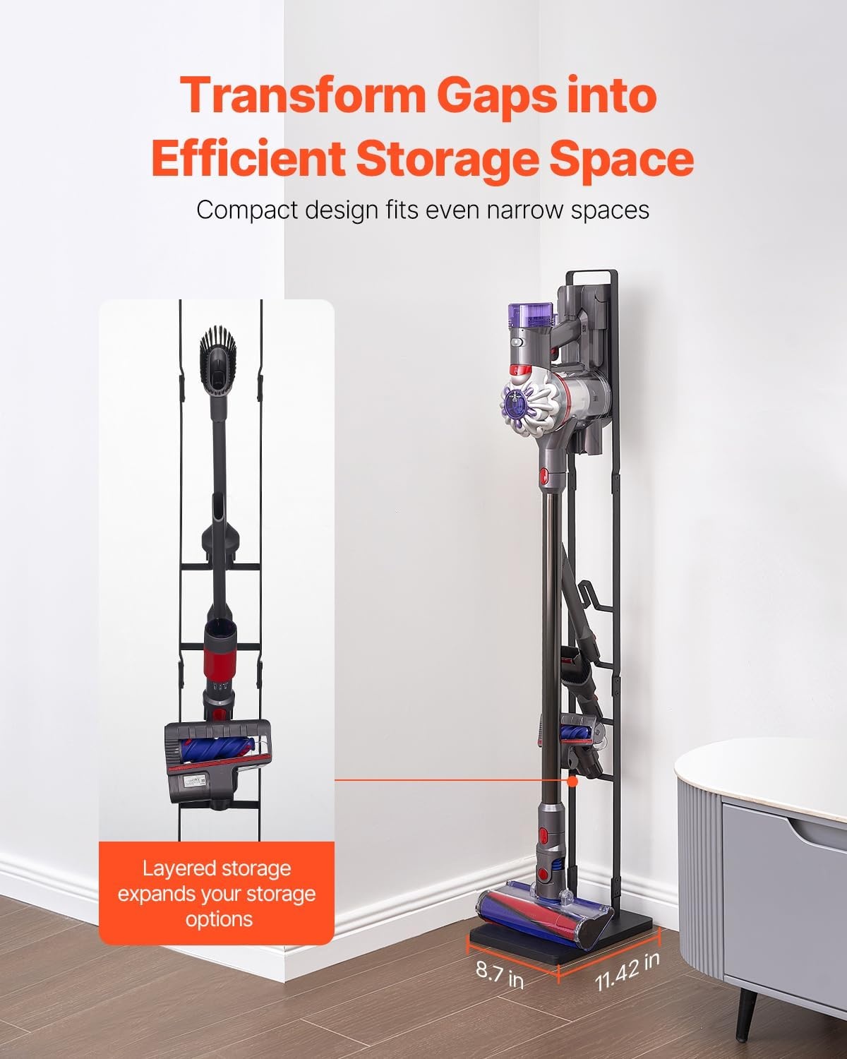 image:imageVEVOR Vacuum Stand Compatible with V6 V7 V8 V10 V11 V15 Stable Vacuum Stand Holder with 4 Hooks for DC30 DC31 DC34 DC35 DC58 DC59 DC62 D74 Cordless Upright Vacuum Cleaners amp AccessoriesBlack Frame