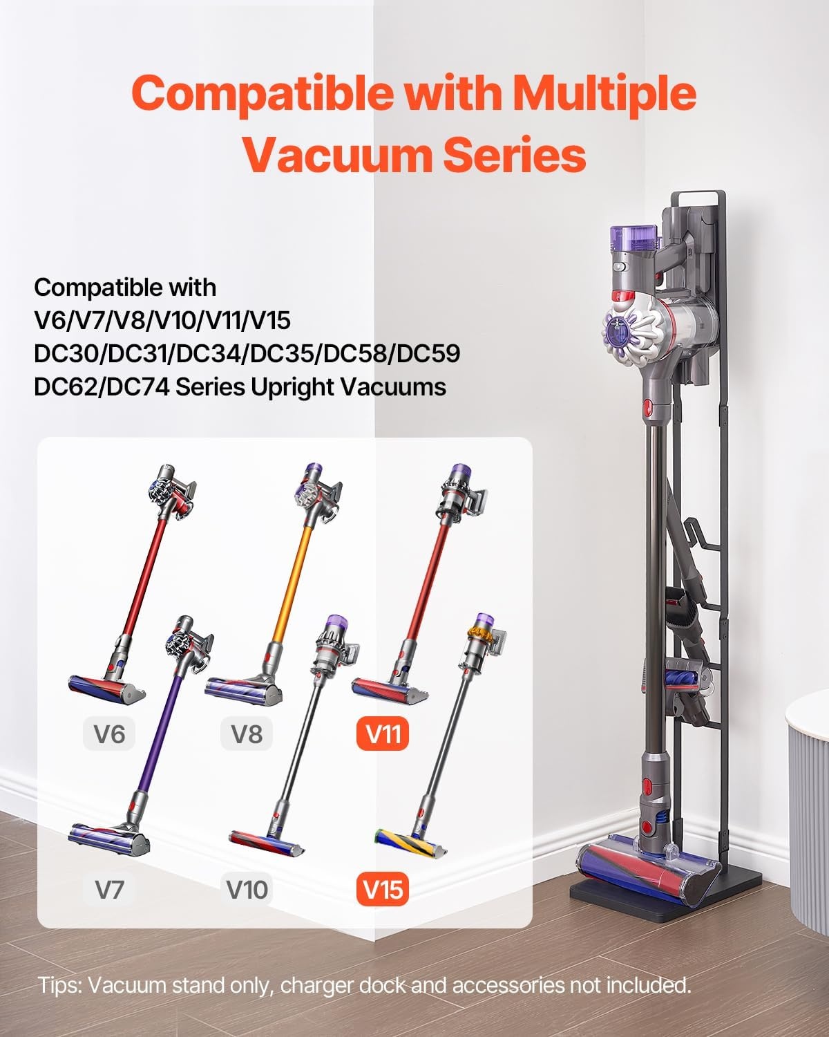 image:imageVEVOR Vacuum Stand Compatible with V6 V7 V8 V10 V11 V15 Stable Vacuum Stand Holder with 4 Hooks for DC30 DC31 DC34 DC35 DC58 DC59 DC62 D74 Cordless Upright Vacuum Cleaners amp AccessoriesBlack Frame