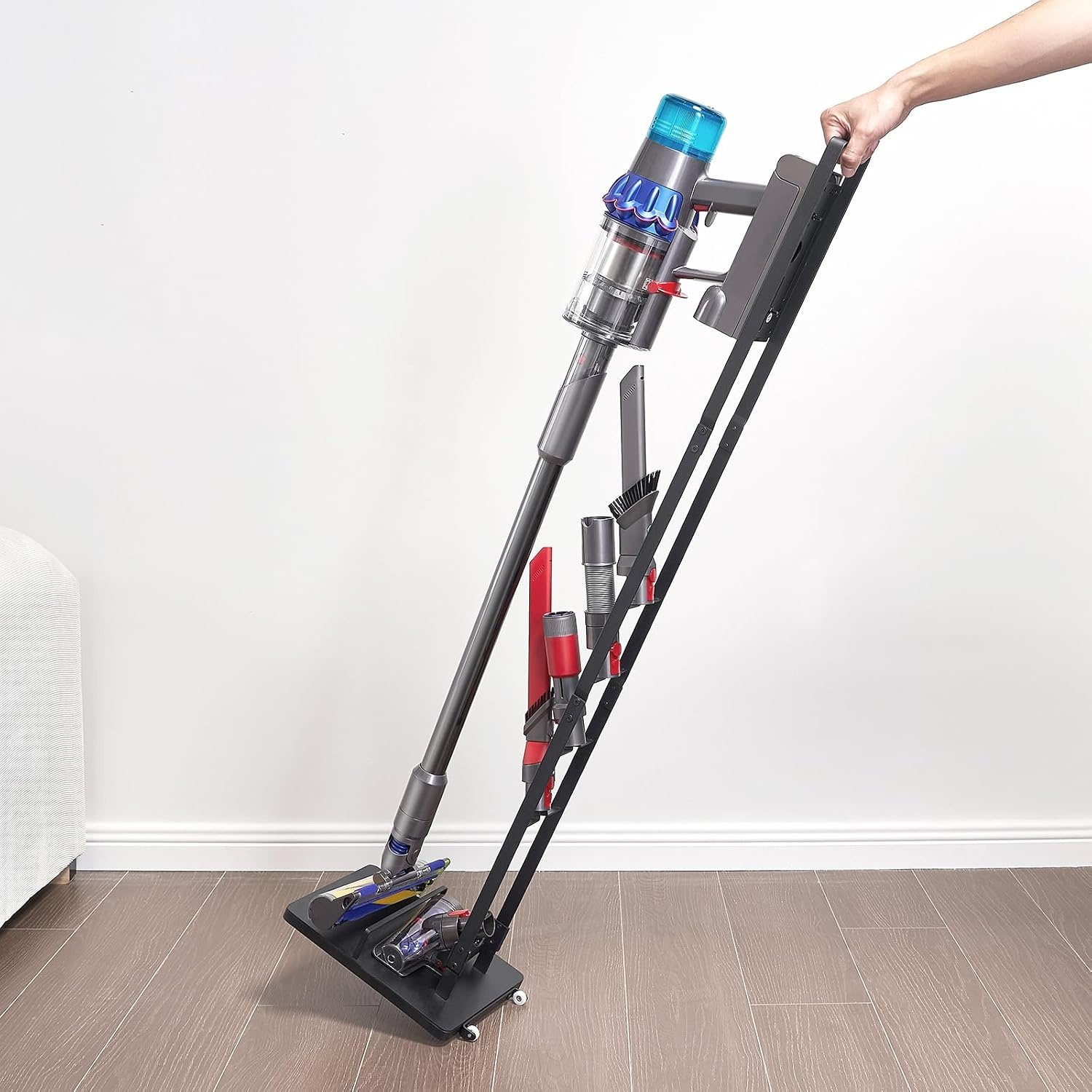image:imageVEVOR Vacuum Stand Compatible with V6 V7 V8 V10 V11 V15 Stable Vacuum Stand Holder with 4 Hooks for DC30 DC31 DC34 DC35 DC58 DC59 DC62 D74 Cordless Upright Vacuum Cleaners amp AccessoriesBlack Frame With Wheels
