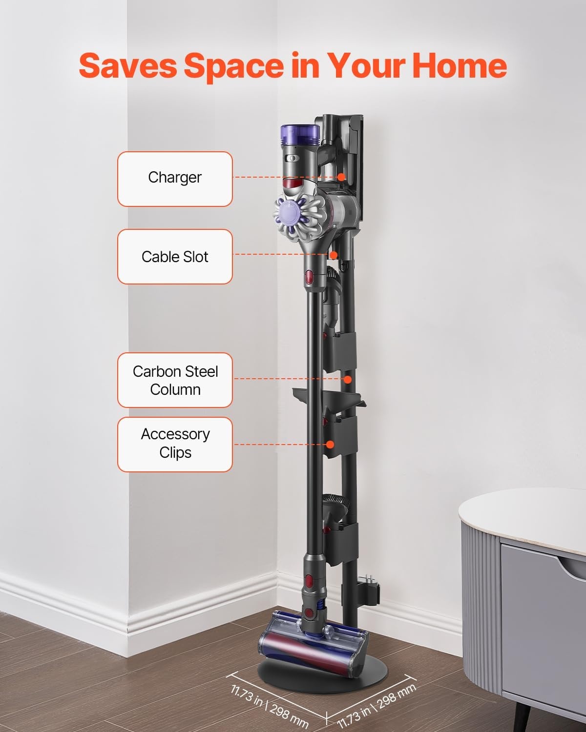 image:imageVEVOR Vacuum Stand Compatible with V6 V7 V8 V10 V11 V15 Stable Vacuum Stand Holder with 4 Hooks for DC30 DC31 DC34 DC35 DC58 DC59 DC62 D74 Cordless Upright Vacuum Cleaners amp AccessoriesGrey Tube With Plate